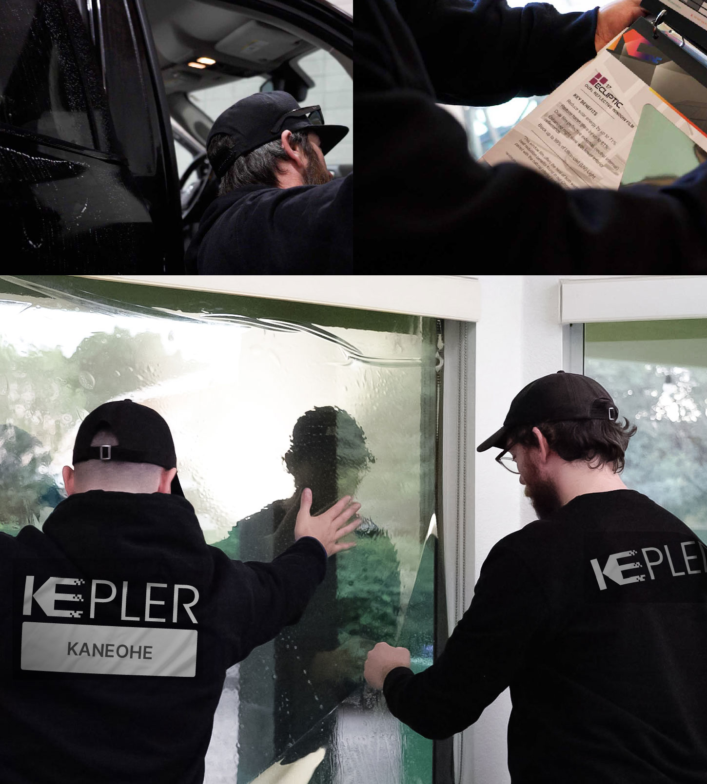 Expert Technician Installing Ceramic Window Tint to Home in Kāne‘ohe