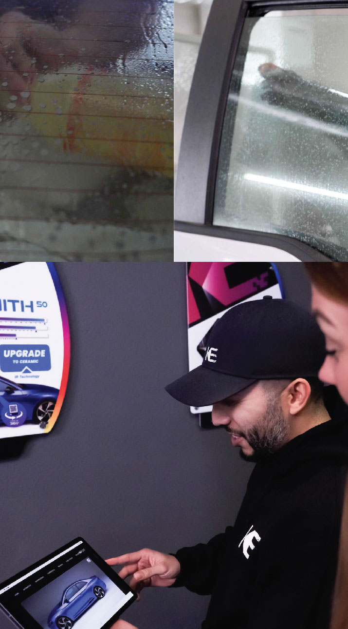 Kepler Dealer Showing Car Window Film Options to Customer in Bryan, Texas