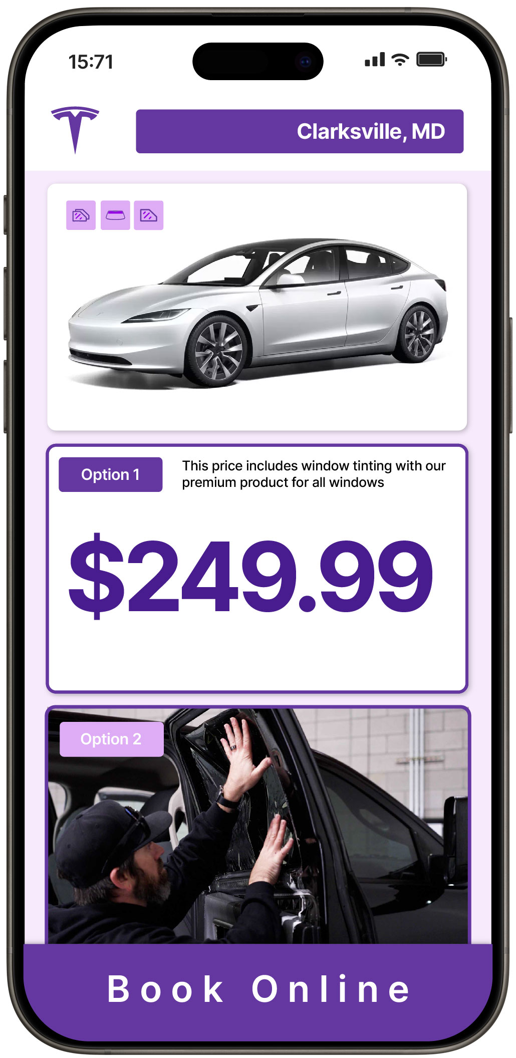 View Competitive Tesla Window Tinting Prices in Clarksville, Maryland