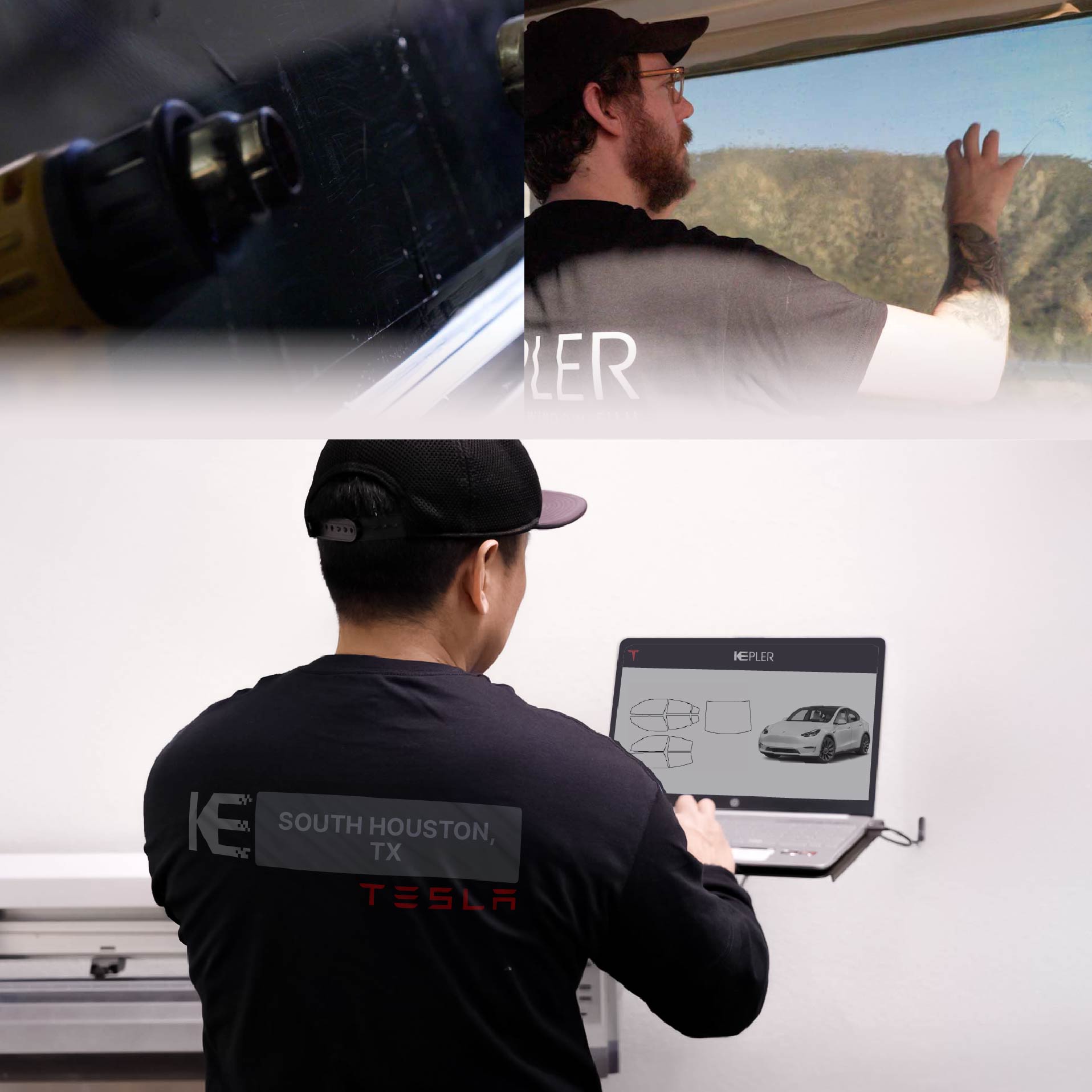 Kepler Technician Fitting Advanced Window Tint to Tesla in South Houston