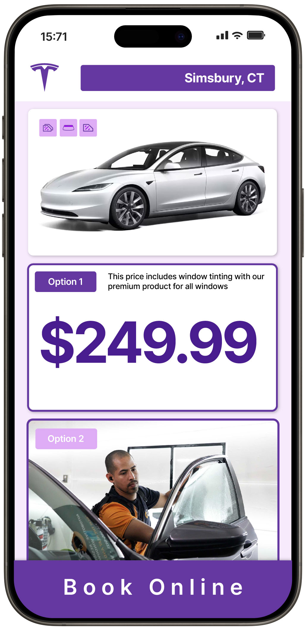 View Reasonable Tesla Window Tinting Costs in Simsbury, Connecticut