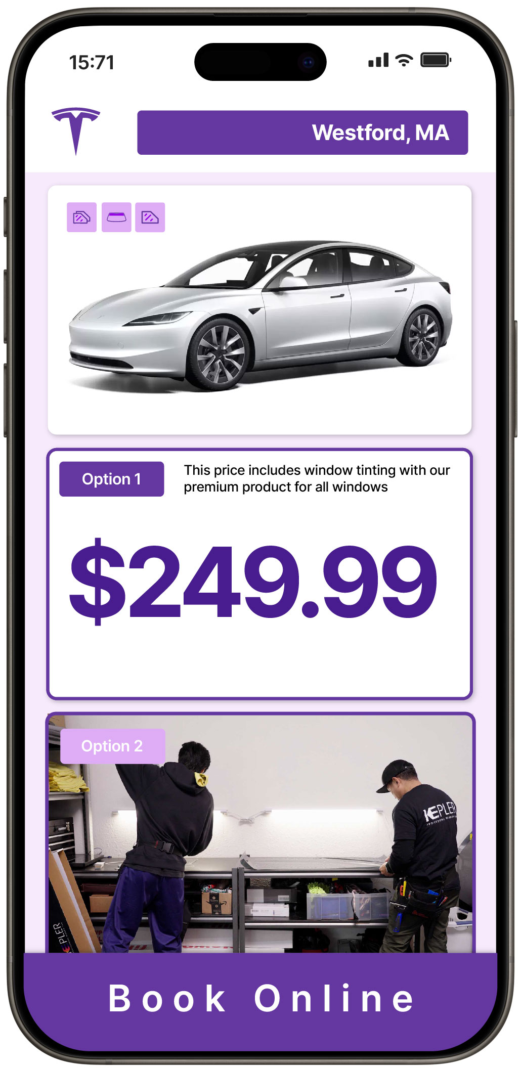 View Reasonable Tesla Window Tinting Prices in Westford, Massachusetts