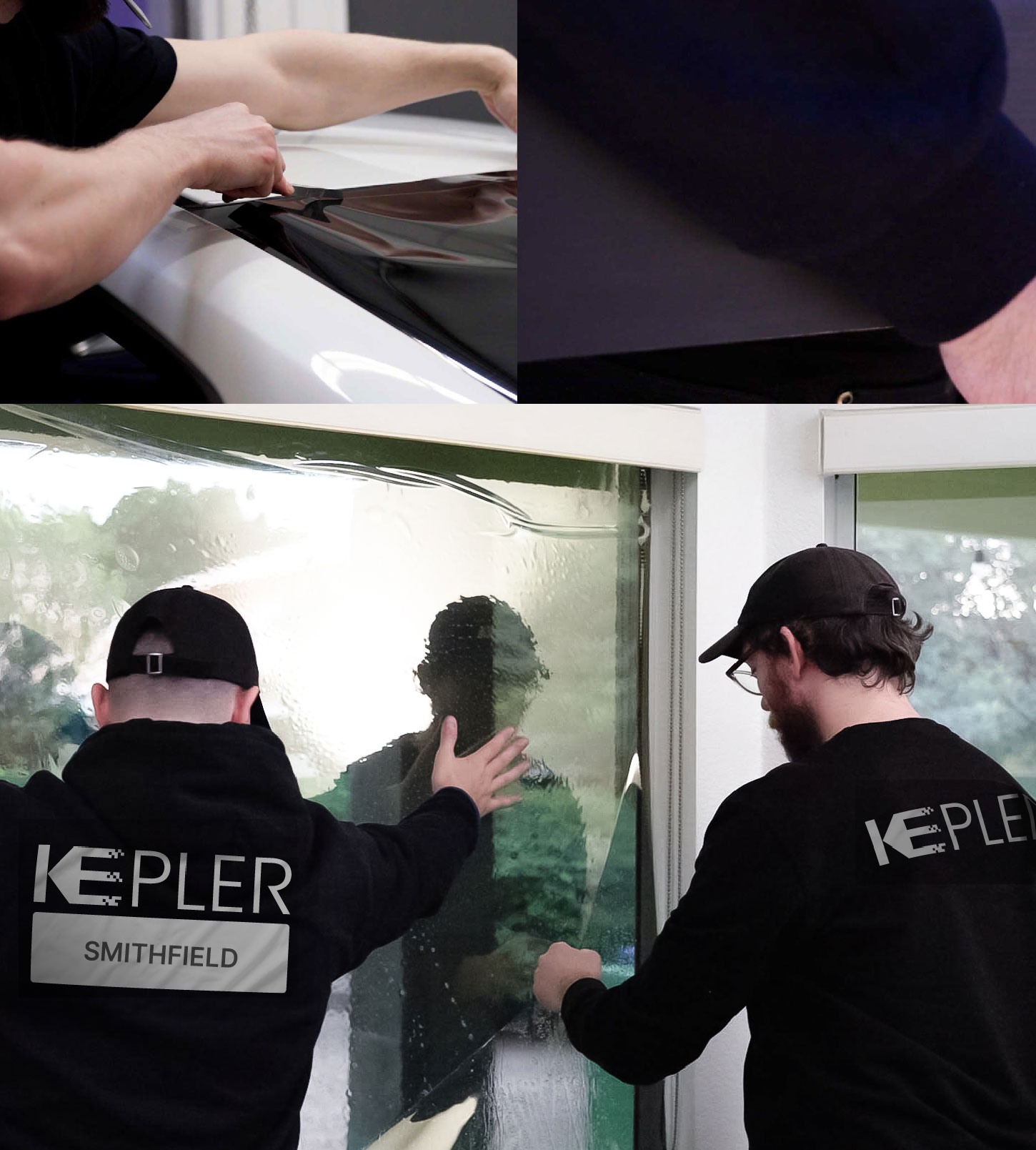 Kepler Technician Installing Ceramic Window Tint to Home in Smithfield