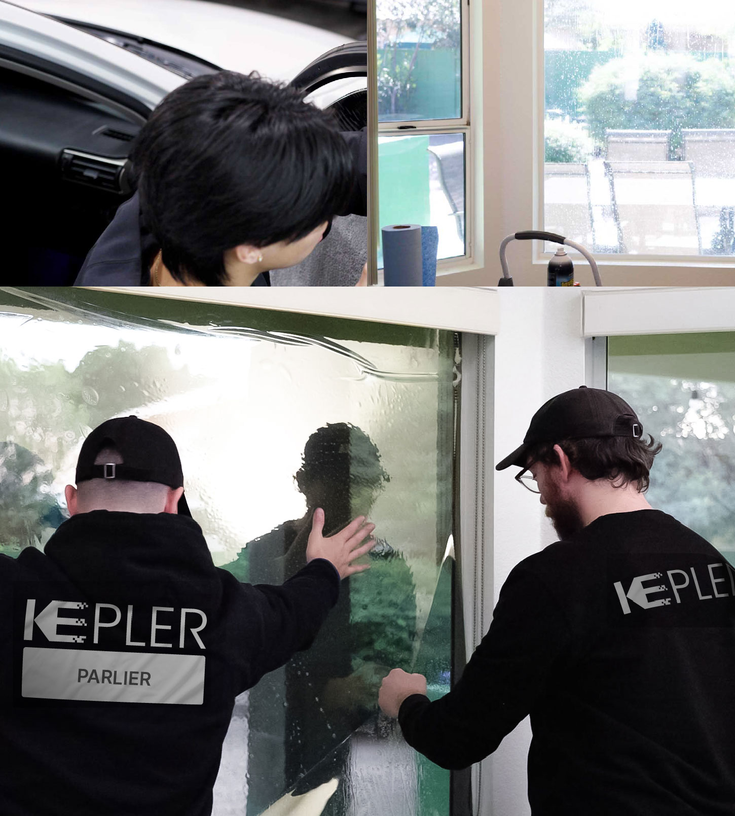 Kepler Technician Applying Advanced Window Tint to Home in Parlier