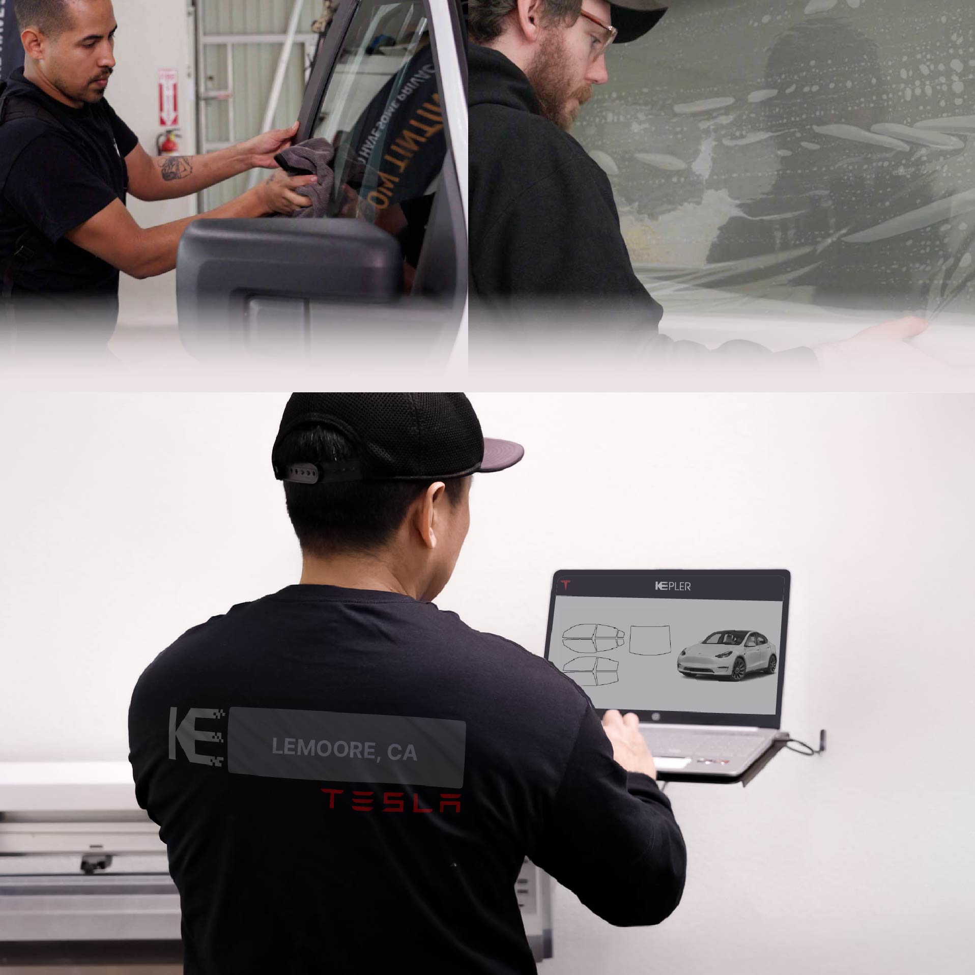 Expert Technician Installing Ceramic Window Tint to Tesla in Lemoore