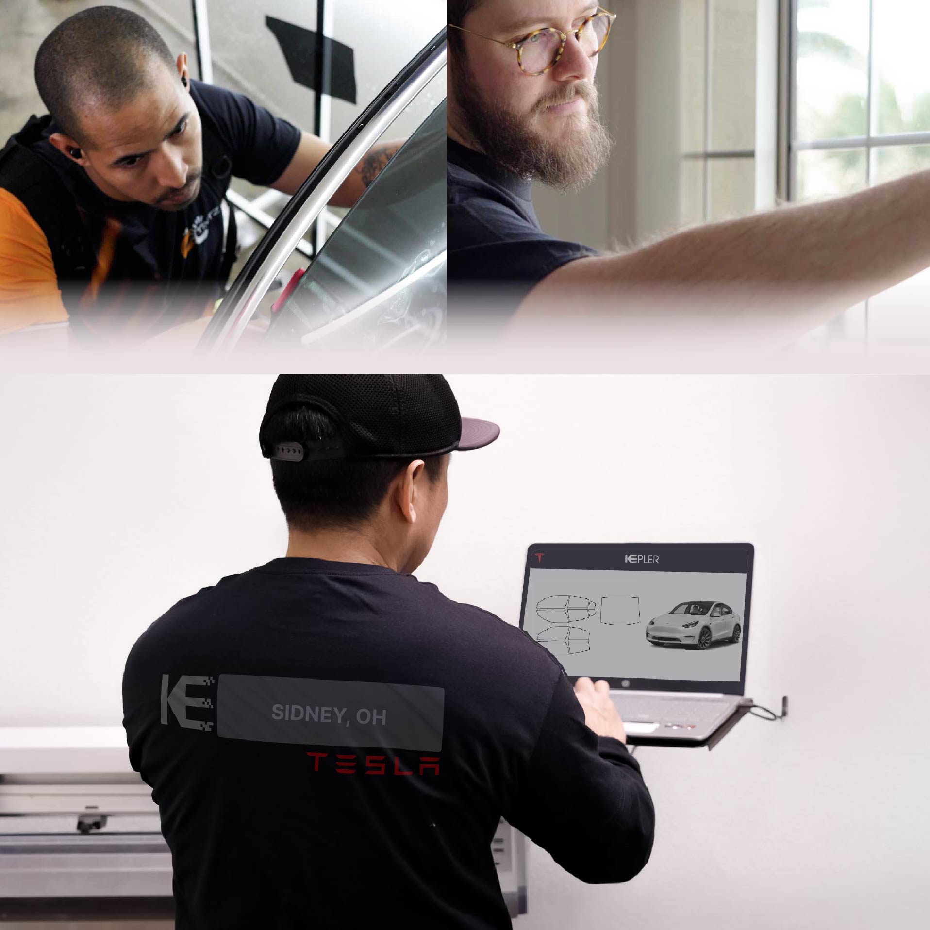 Kepler Technician Fitting Ceramic Window Tint to Tesla in Sidney