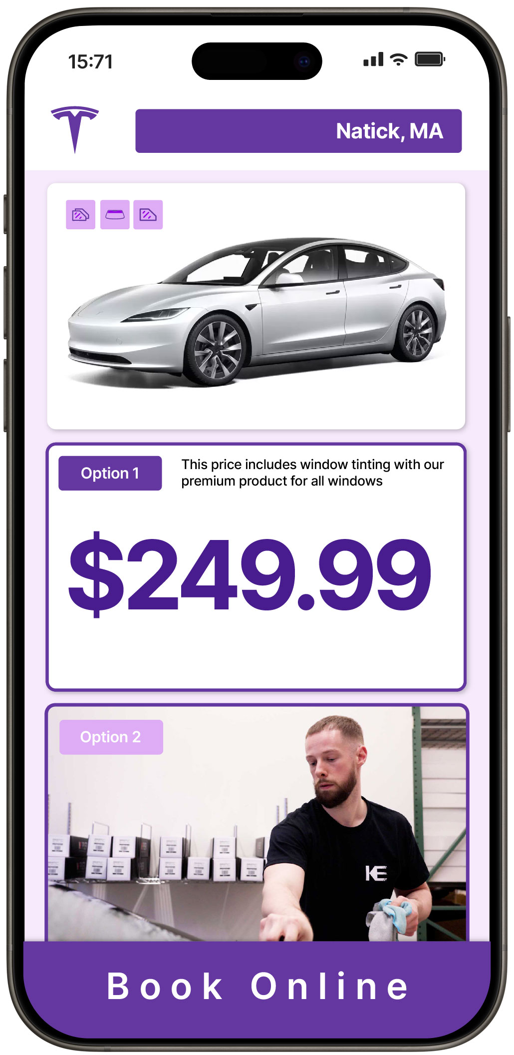 View Competitive Tesla Window Tinting Costs in Natick, Massachusetts