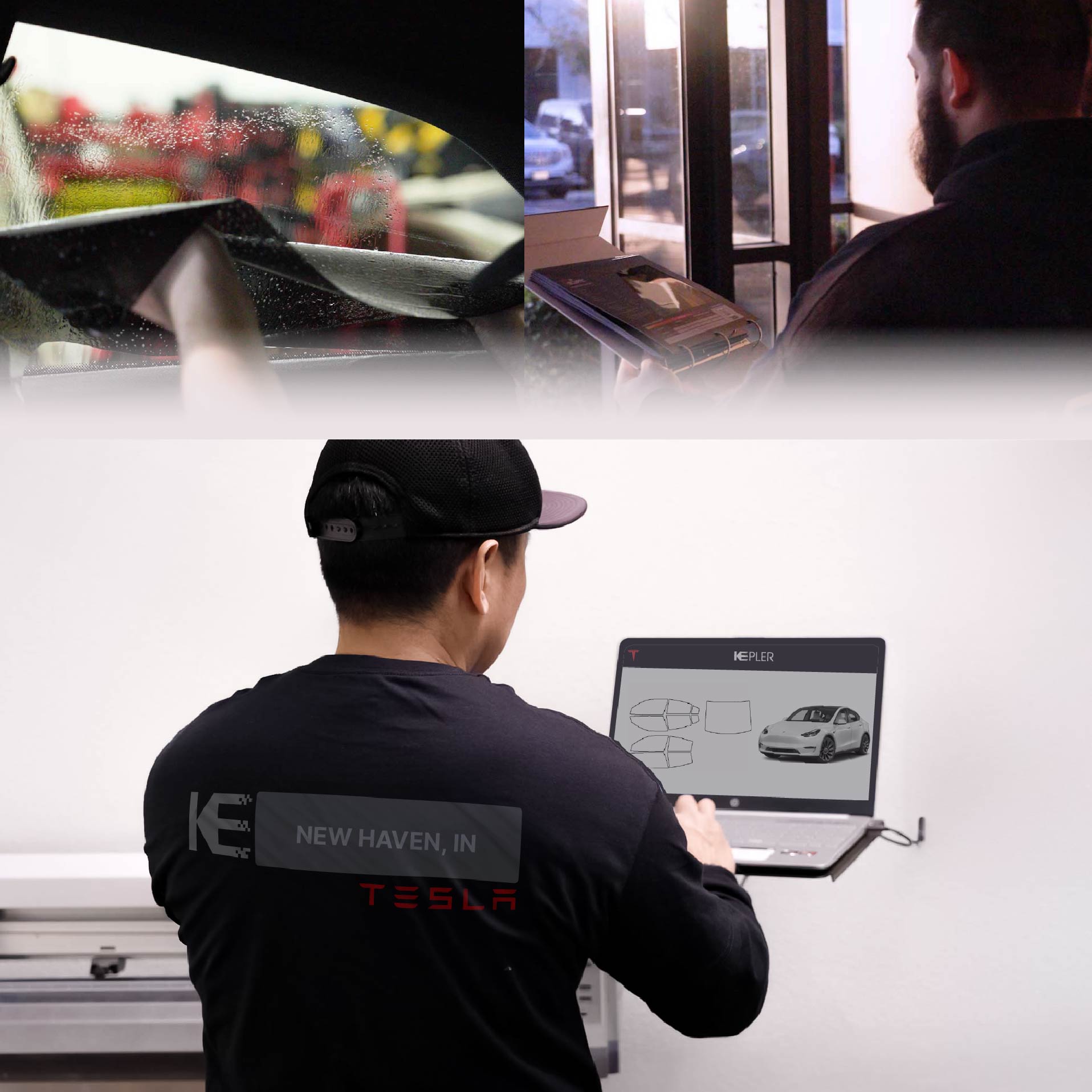 Kepler Technician Applying High-tech Window Tint to Tesla in New Haven