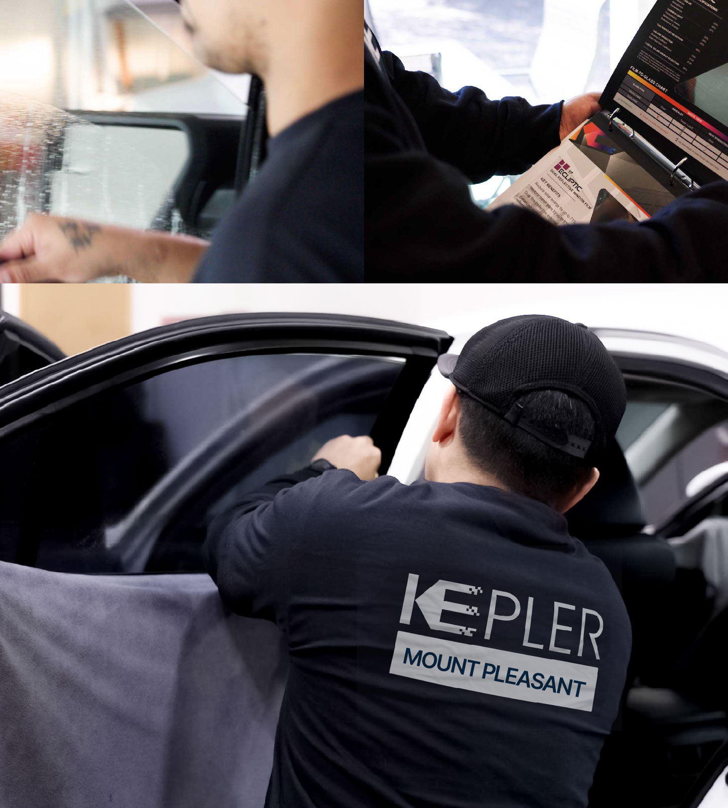 Automotive Window Tinting Expert Applying Film in Mount Pleasant, Michigan