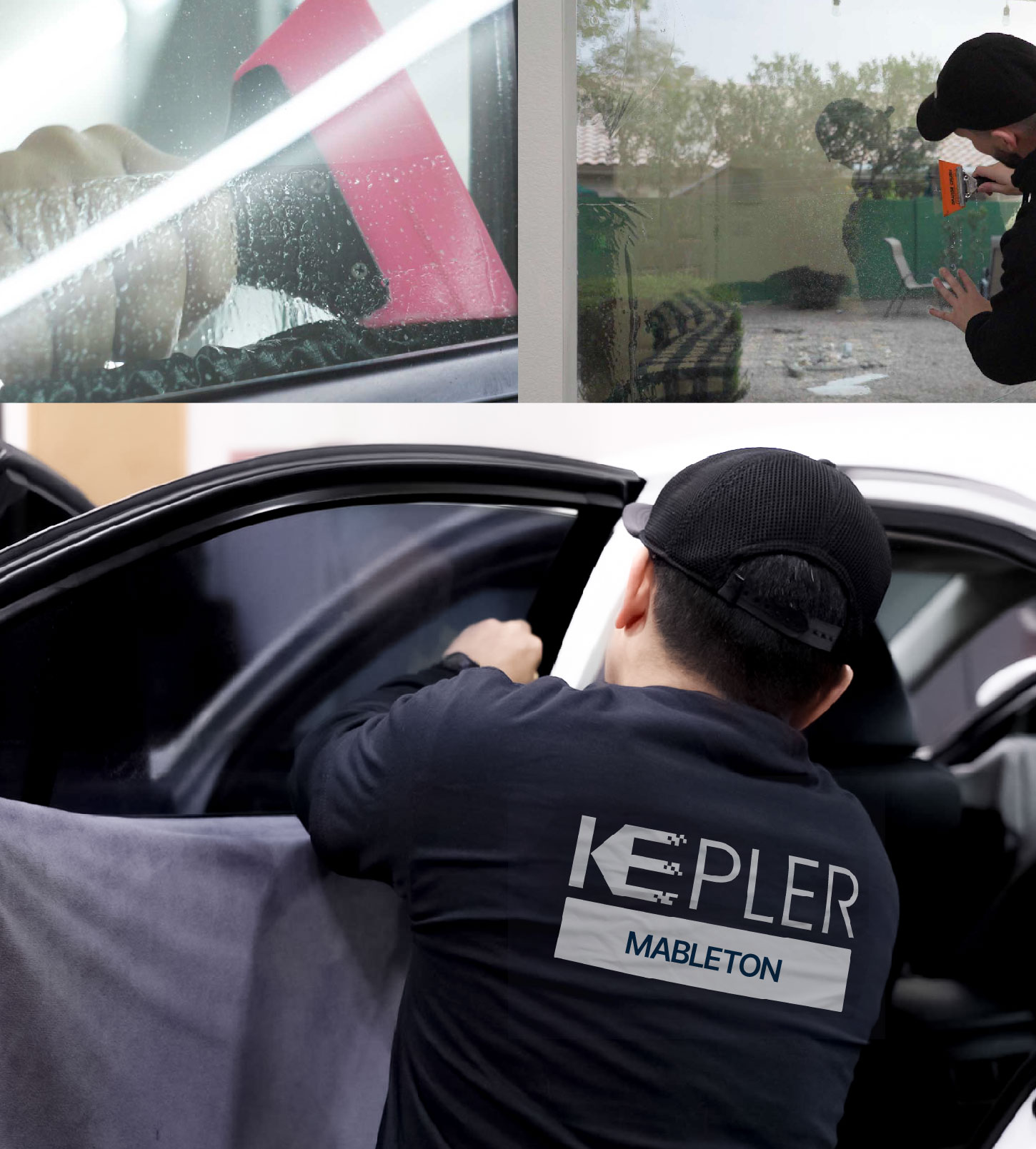 Automotive Window Tinting Expert Applying Film in Mableton, Georgia