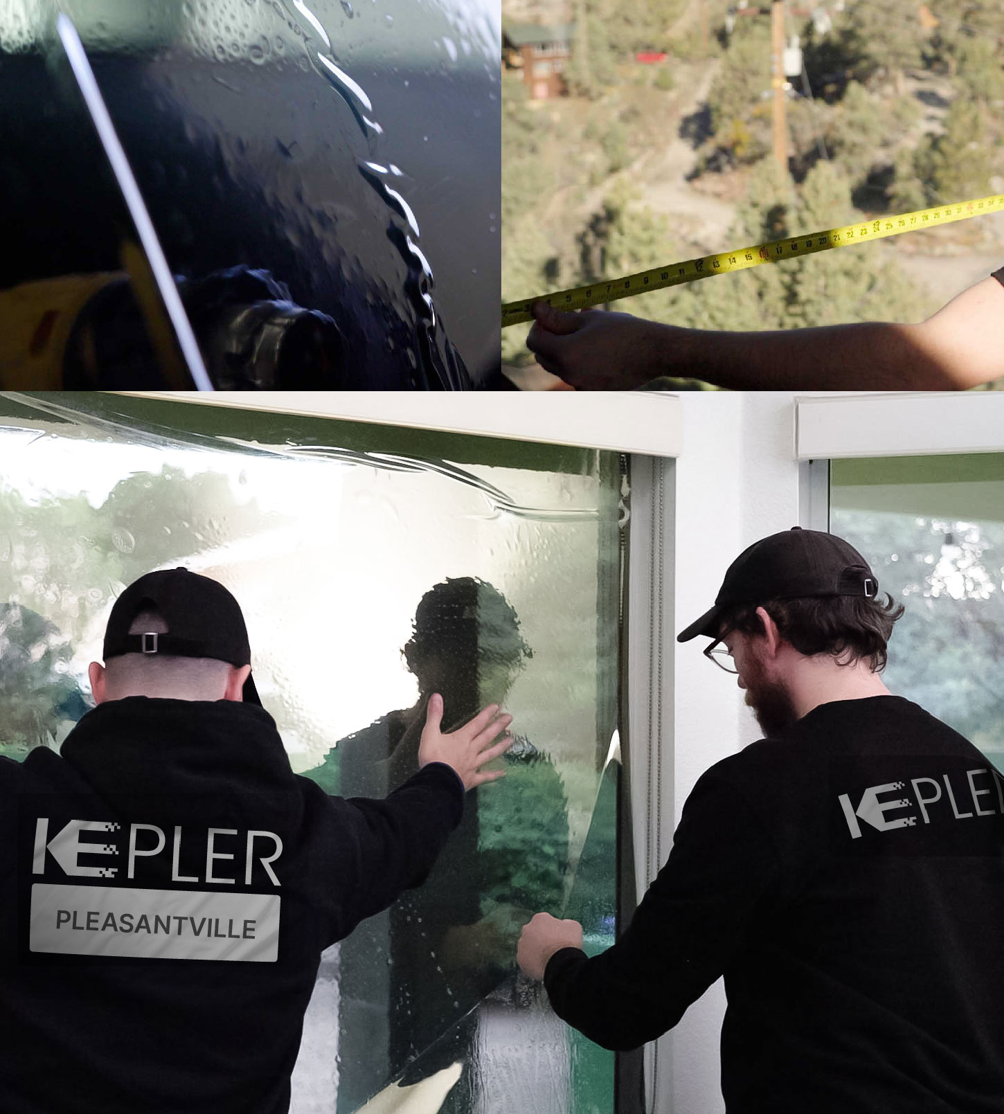 Expert Technician Fitting Advanced Window Tint to Home in Pleasantville