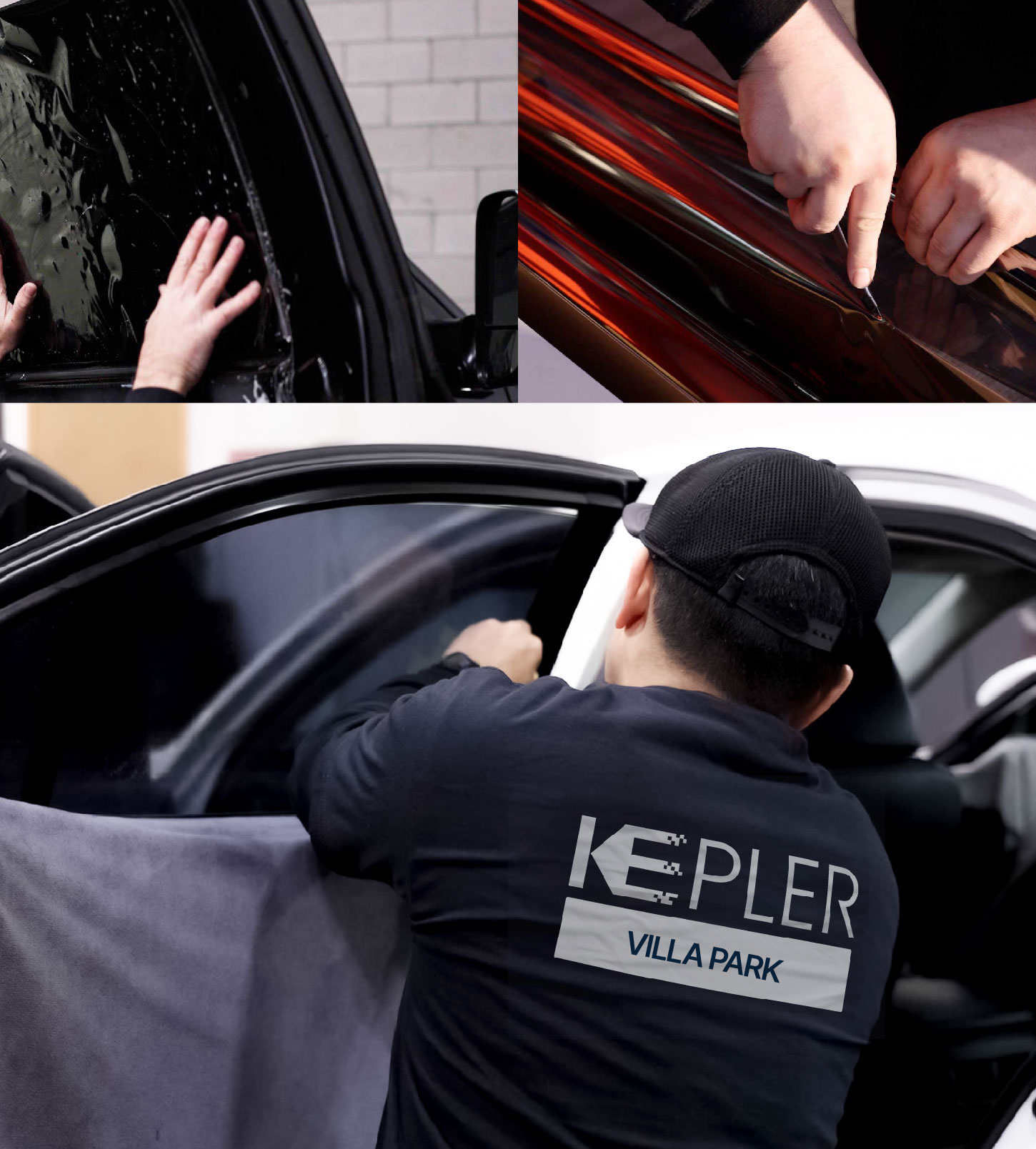 Automotive Window Tinting Expert Applying Film in Villa Park, Illinois