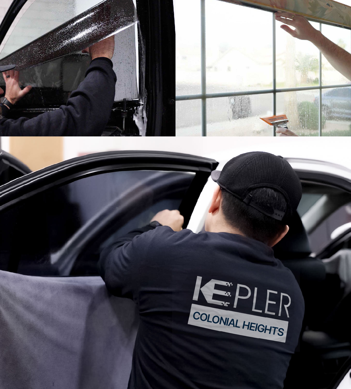 Automotive Window Tinting Expert Applying Film in Colonial Heights, Virginia