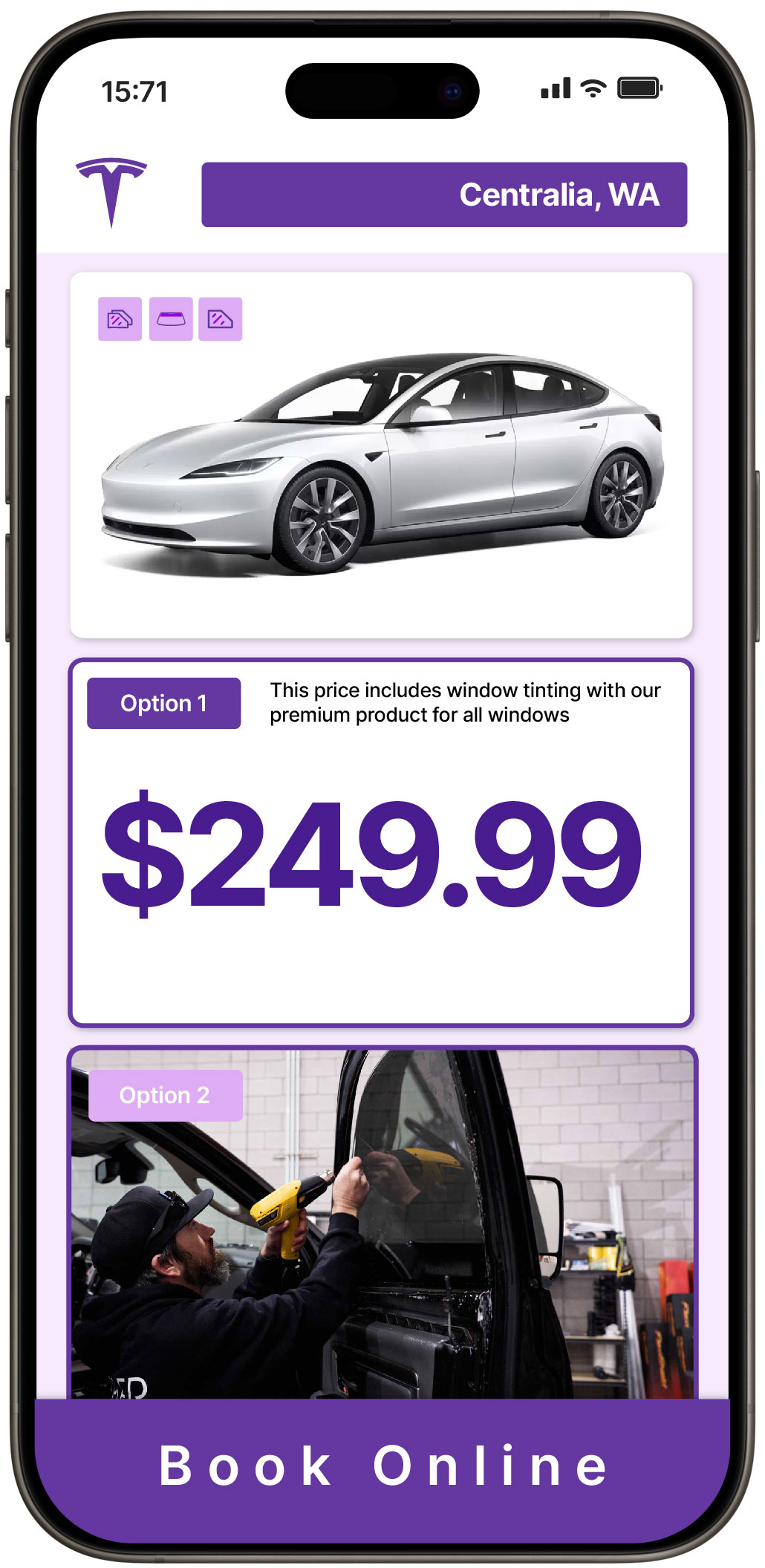 View Affordable Tesla Window Tinting Prices in Centralia, Washington