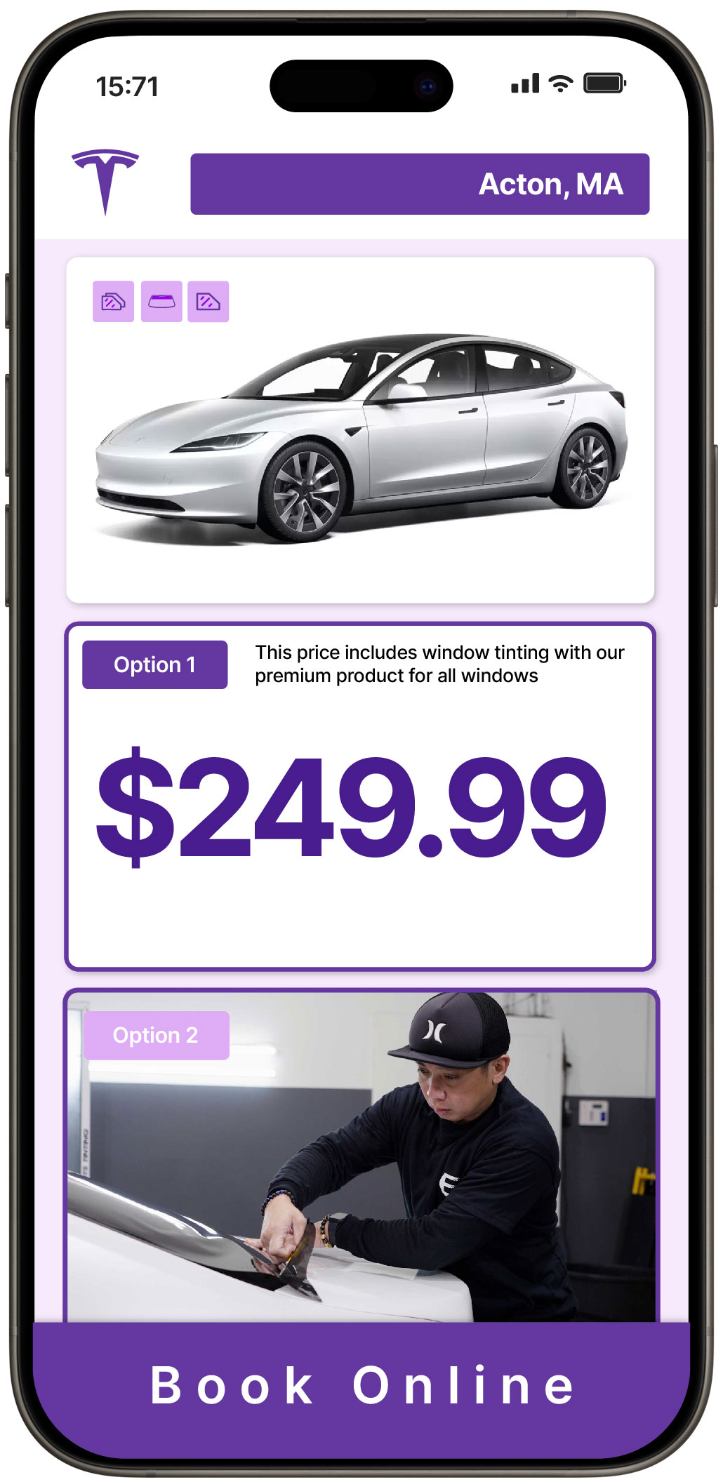 View Competitive Tesla Window Tinting Prices in Acton, Massachusetts