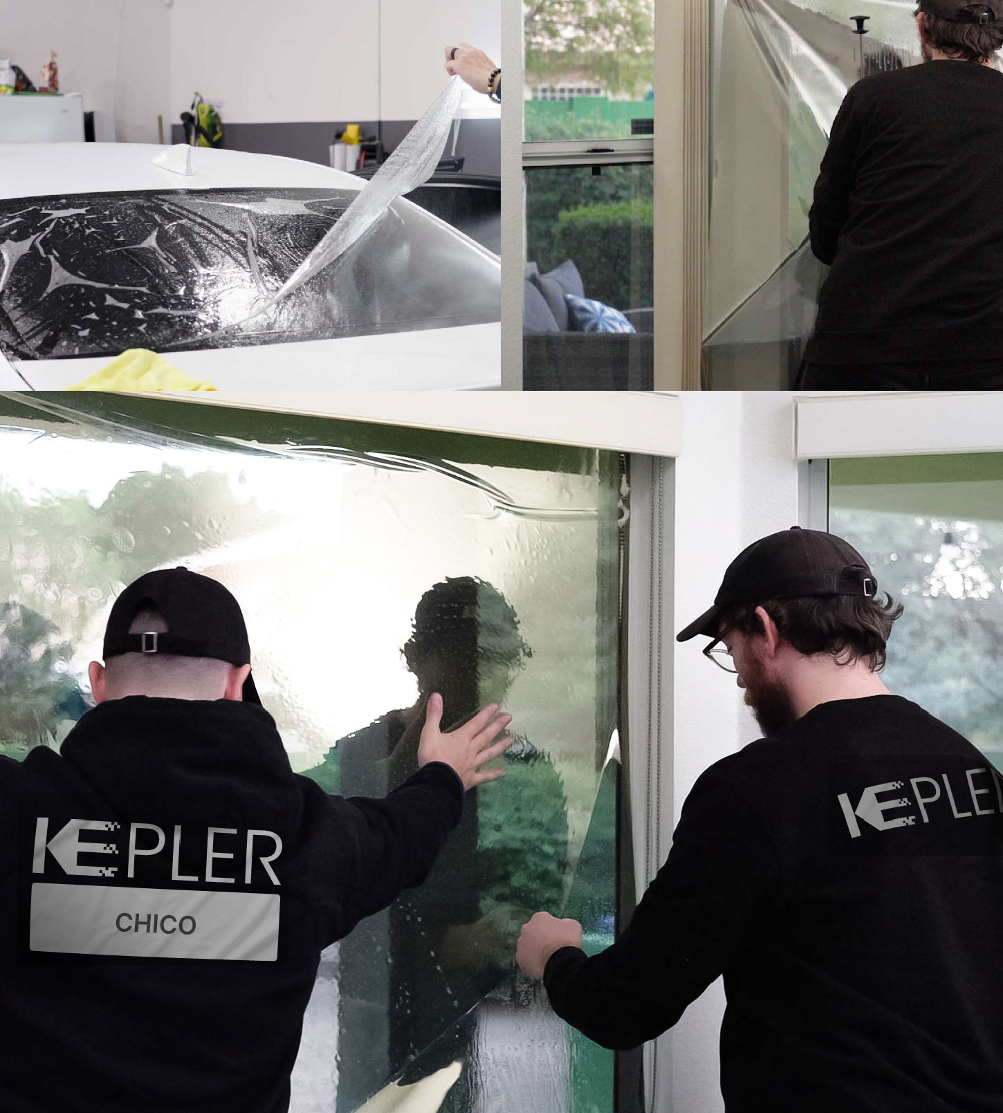 Kepler Technician Applying Ceramic Window Tint to Home in Chico