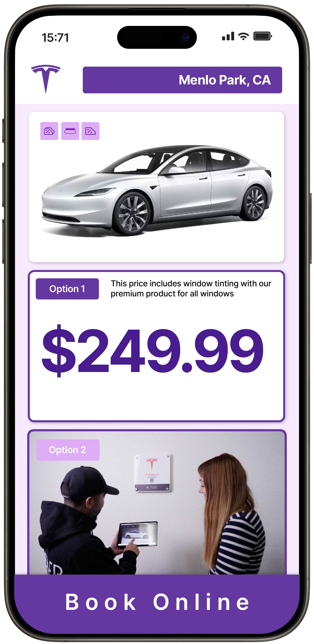 View Competitive Tesla Window Tinting Prices in Menlo Park, California