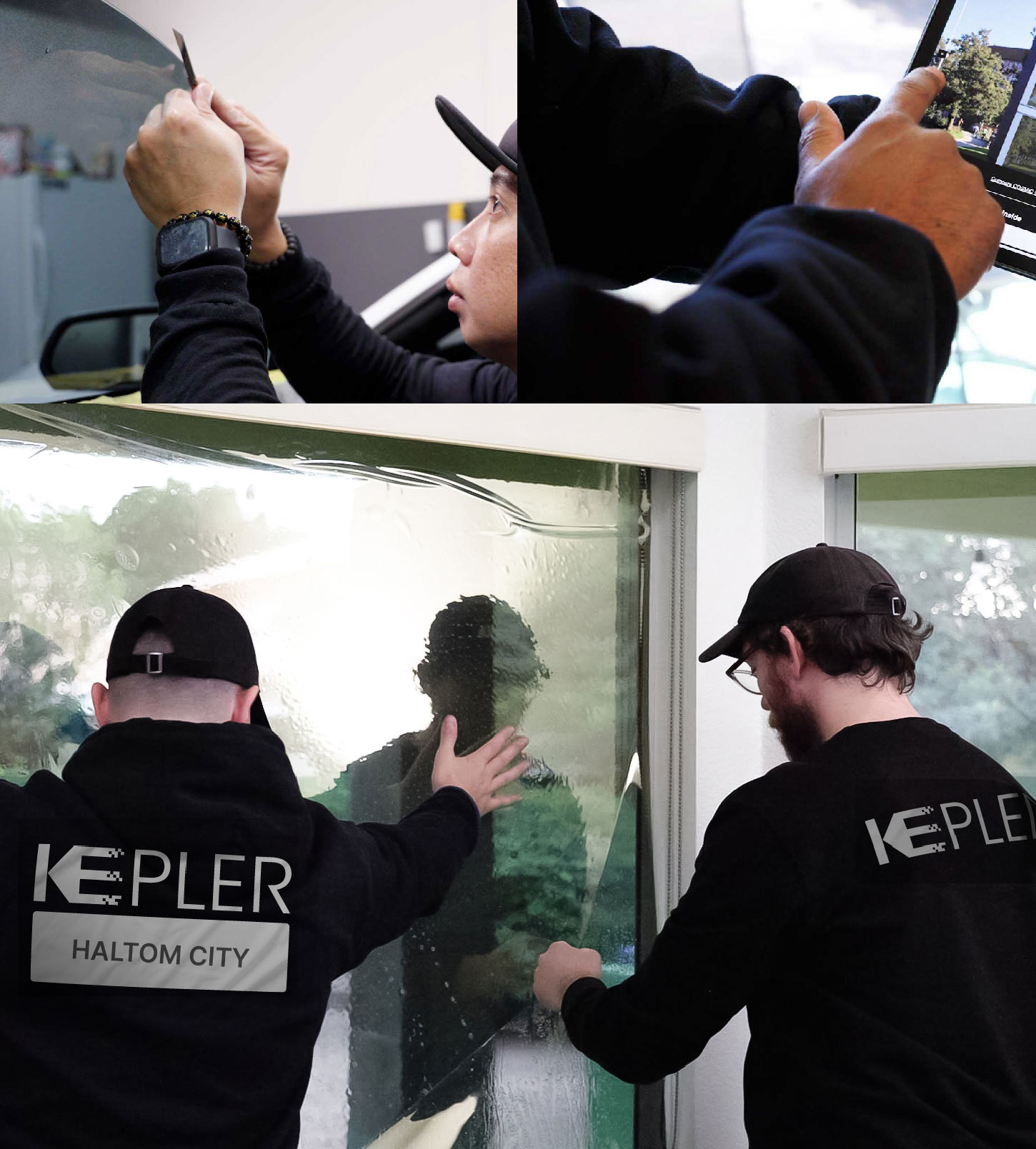 Kepler Technician Applying High-tech Window Tint to Home in Haltom City