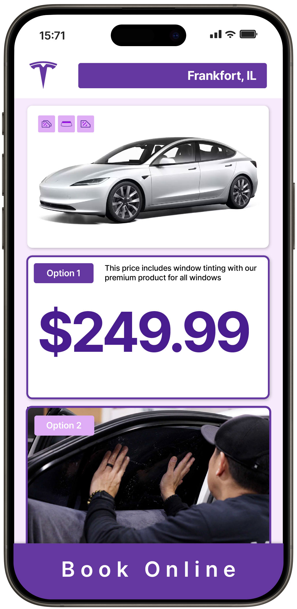 View Competitive Tesla Window Tinting Costs in Frankfort, Illinois