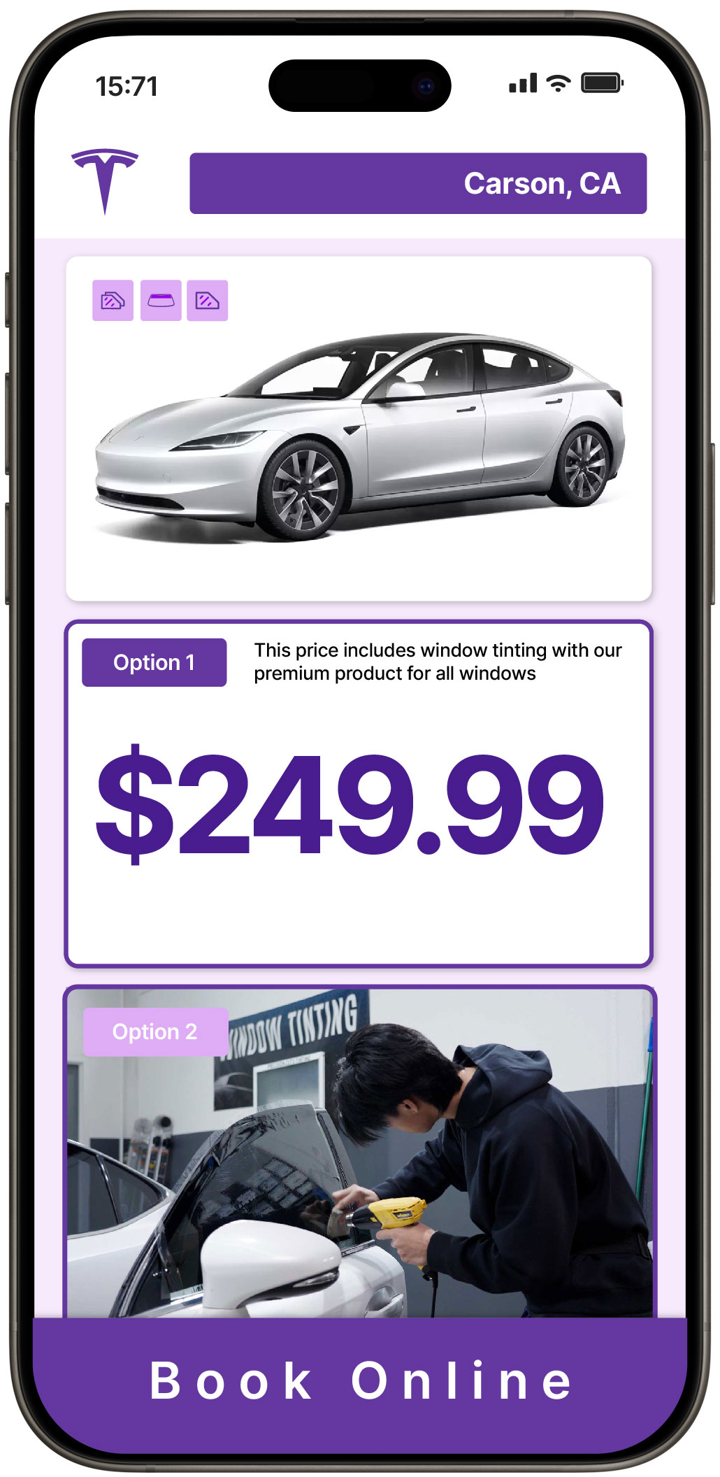 View Competitive Tesla Window Tinting Costs in Carson, California