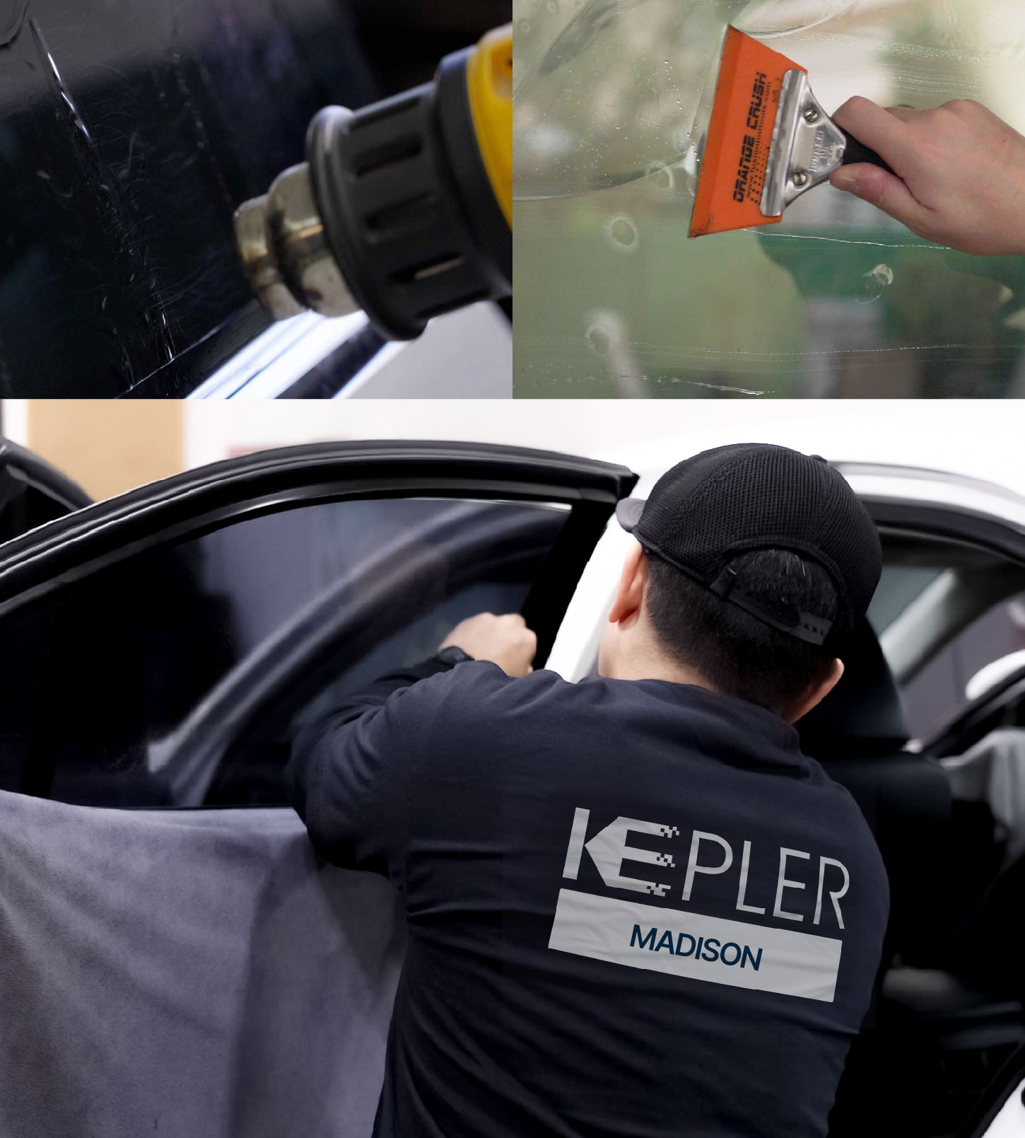 Automotive Window Tinting Expert Applying Film in Madison, Wisconsin
