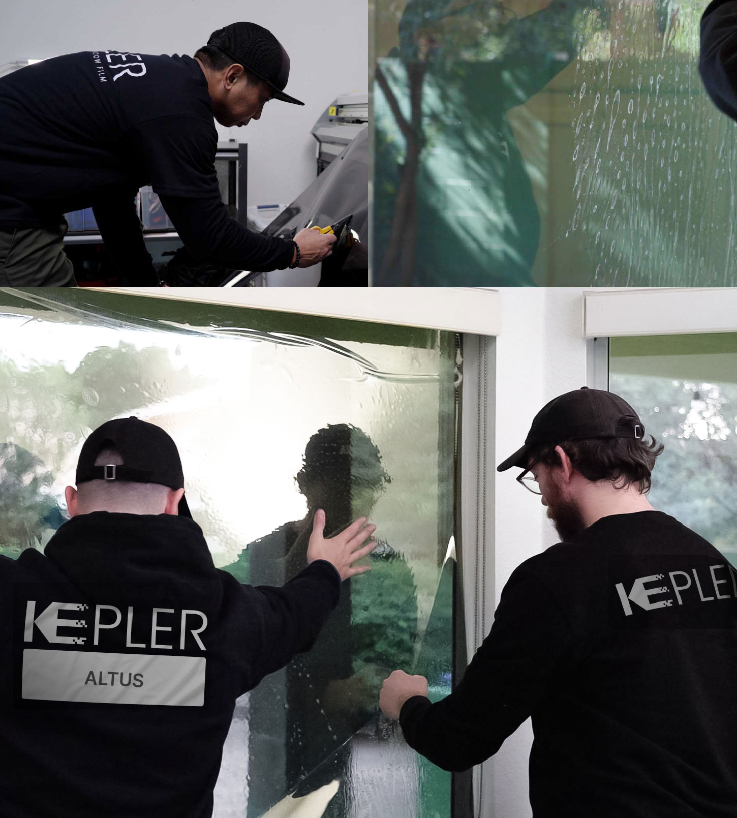 Expert Technician Applying Ceramic Window Tint to Home in Altus