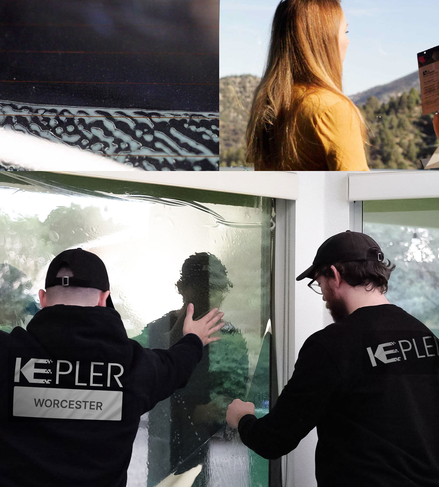 Kepler Technician Applying High-tech Window Tint to Home in Worcester
