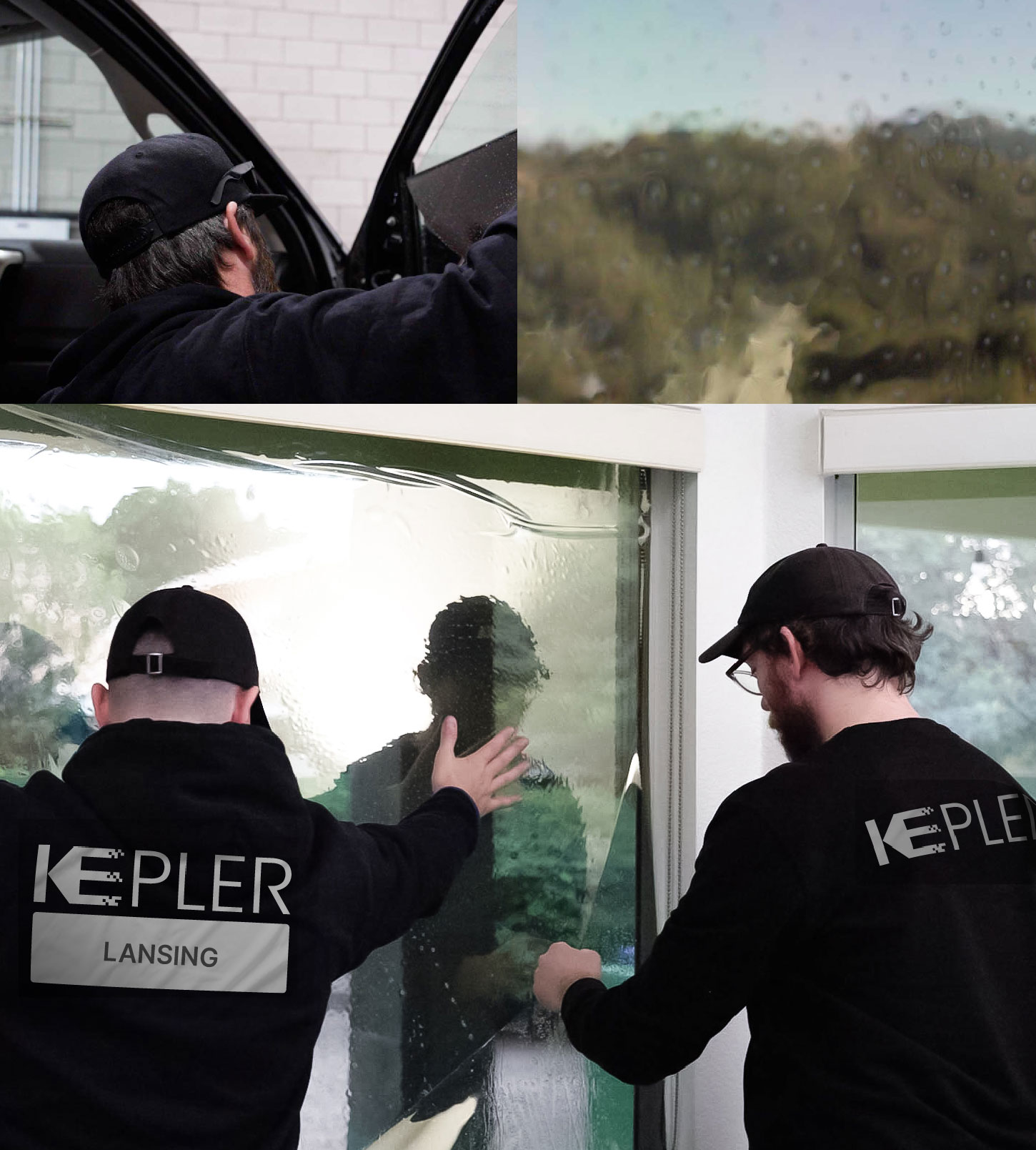 Expert Technician Fitting Advanced Window Tint to Home in Lansing