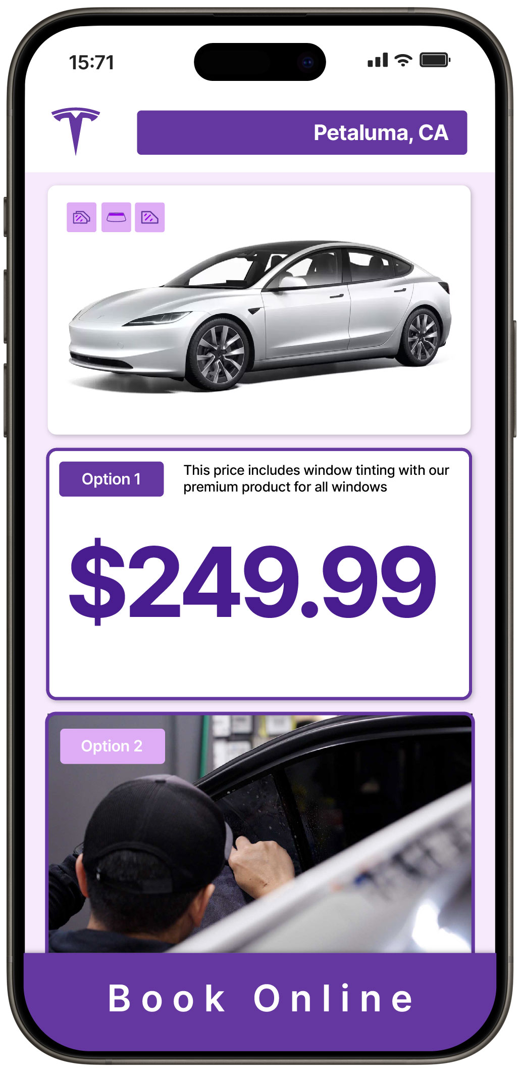 View Reasonable Tesla Window Tinting Prices in Petaluma, California