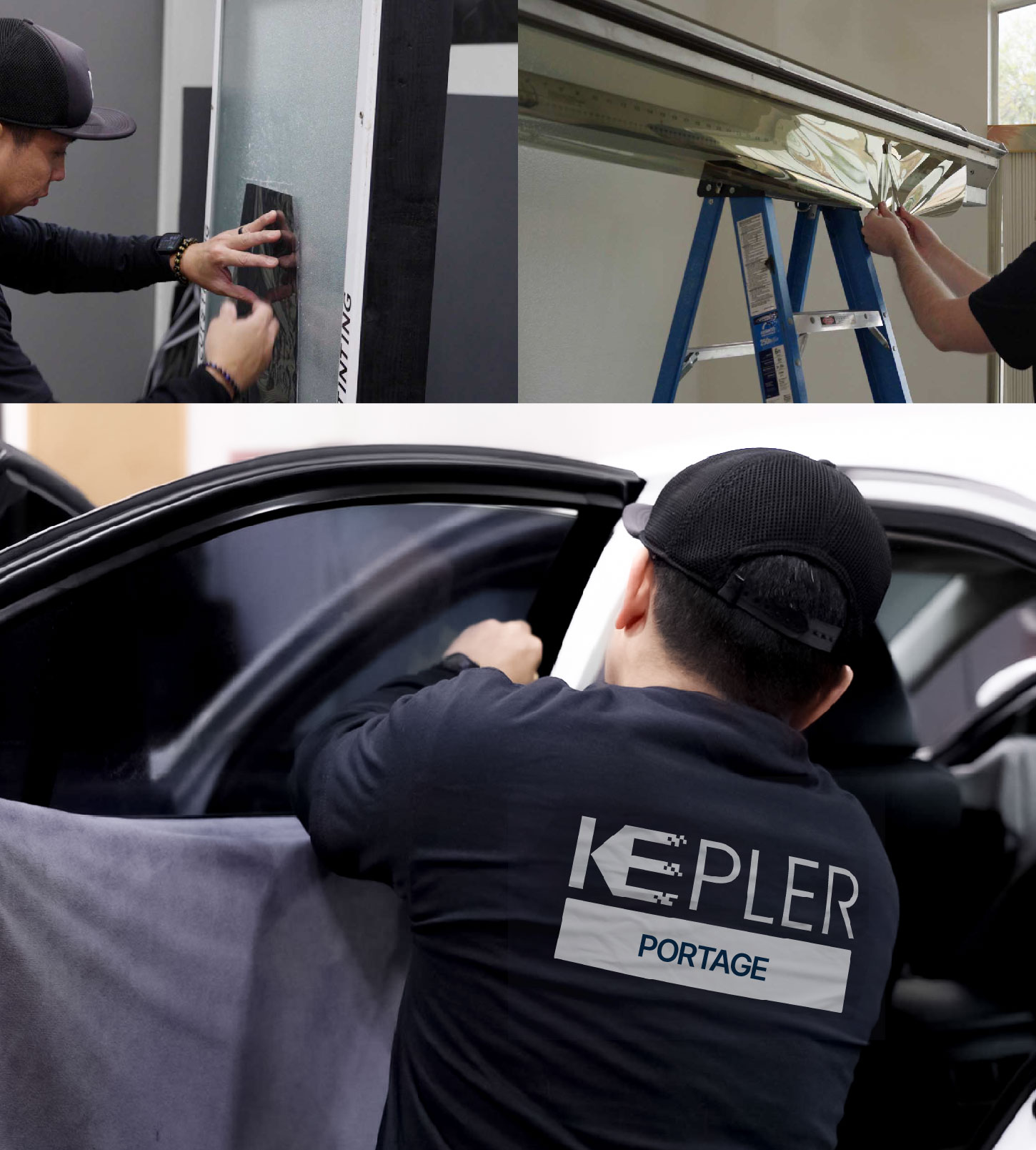 Automotive Window Tinting Expert Applying Film in Portage, Indiana