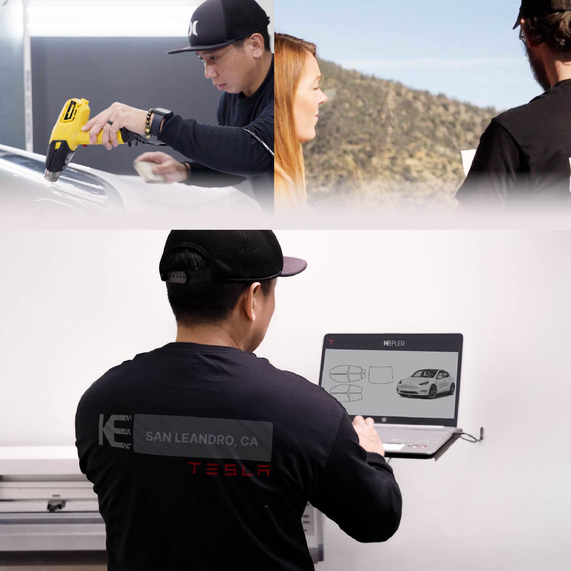 Kepler Technician Installing High-tech Window Tint to Tesla in San Leandro