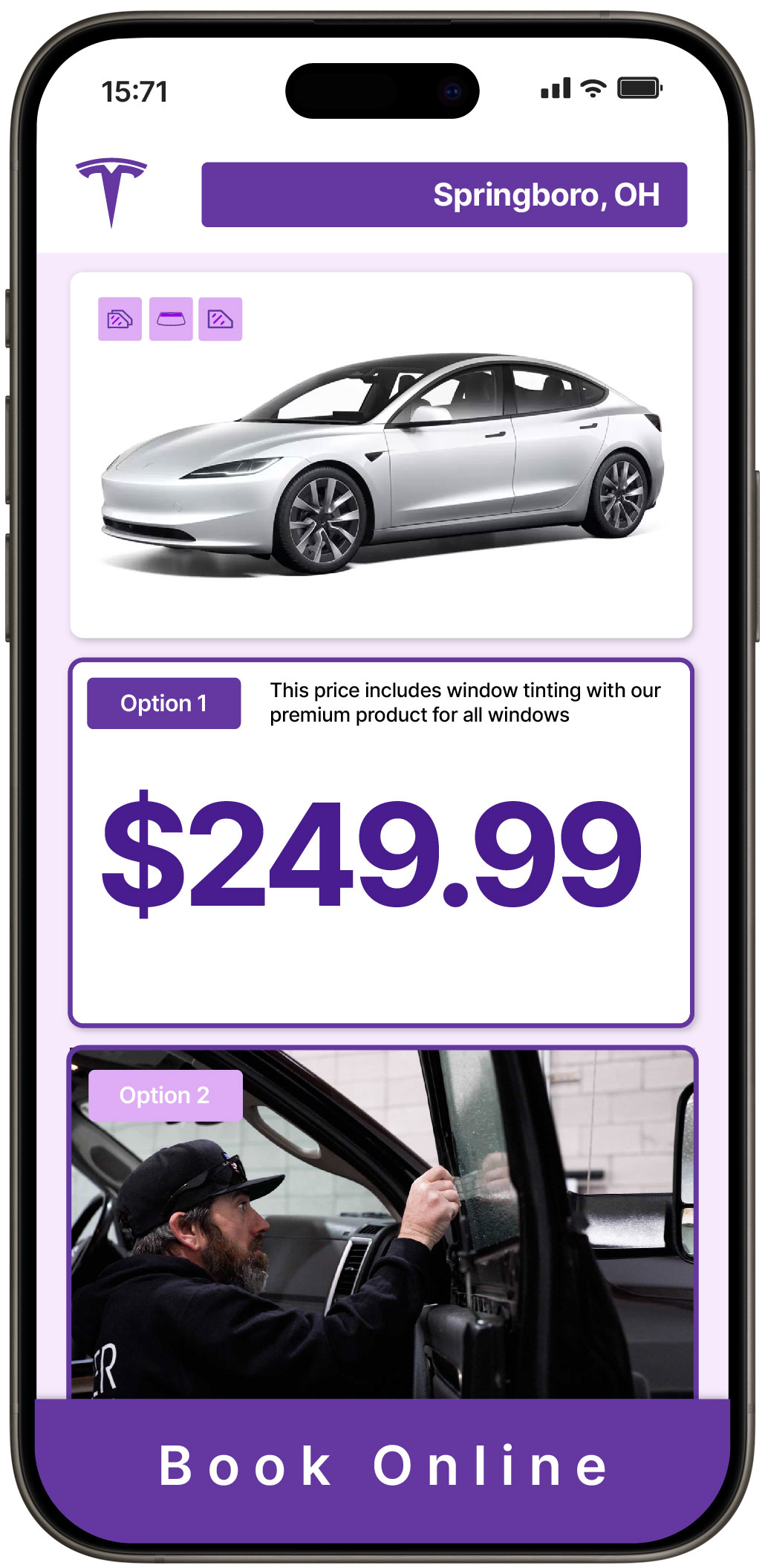 View Competitive Tesla Window Tinting Rates in Springboro, Ohio