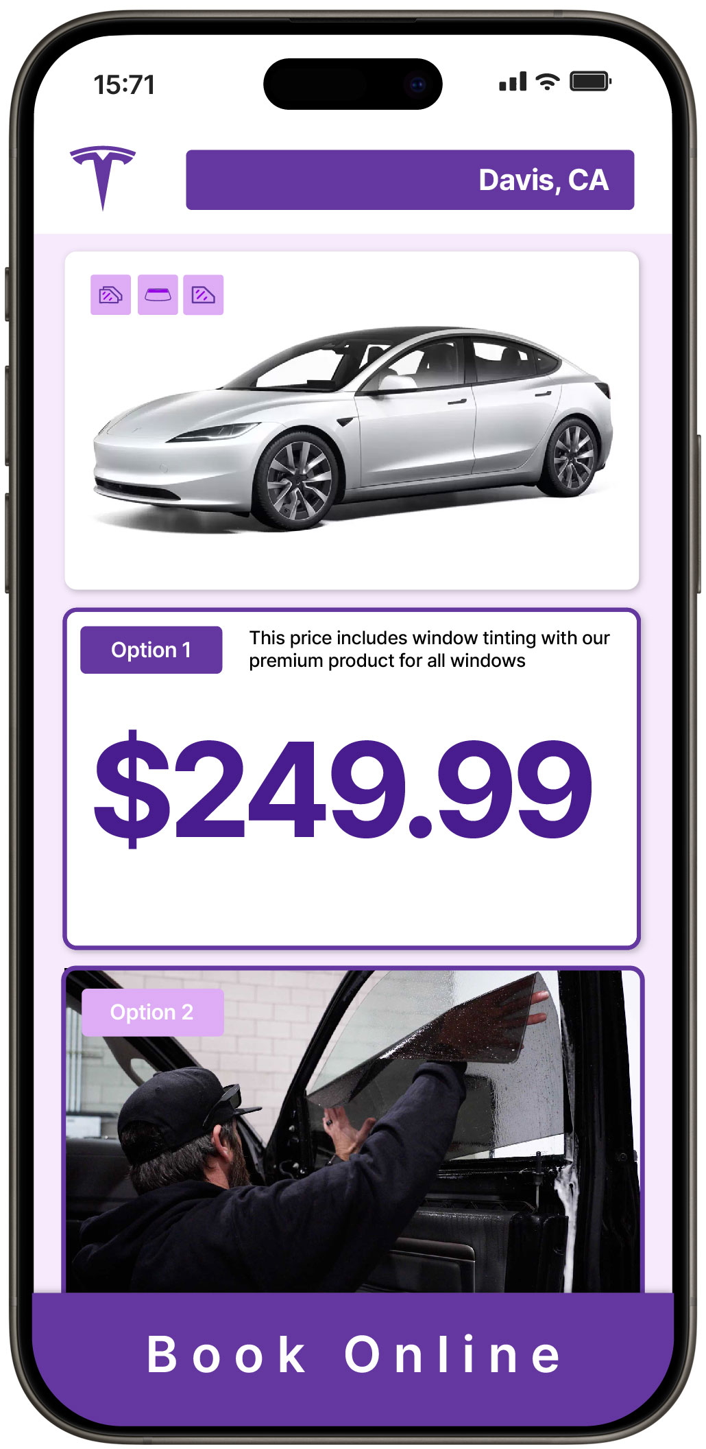 View Reasonable Tesla Window Tinting Prices in Davis, California