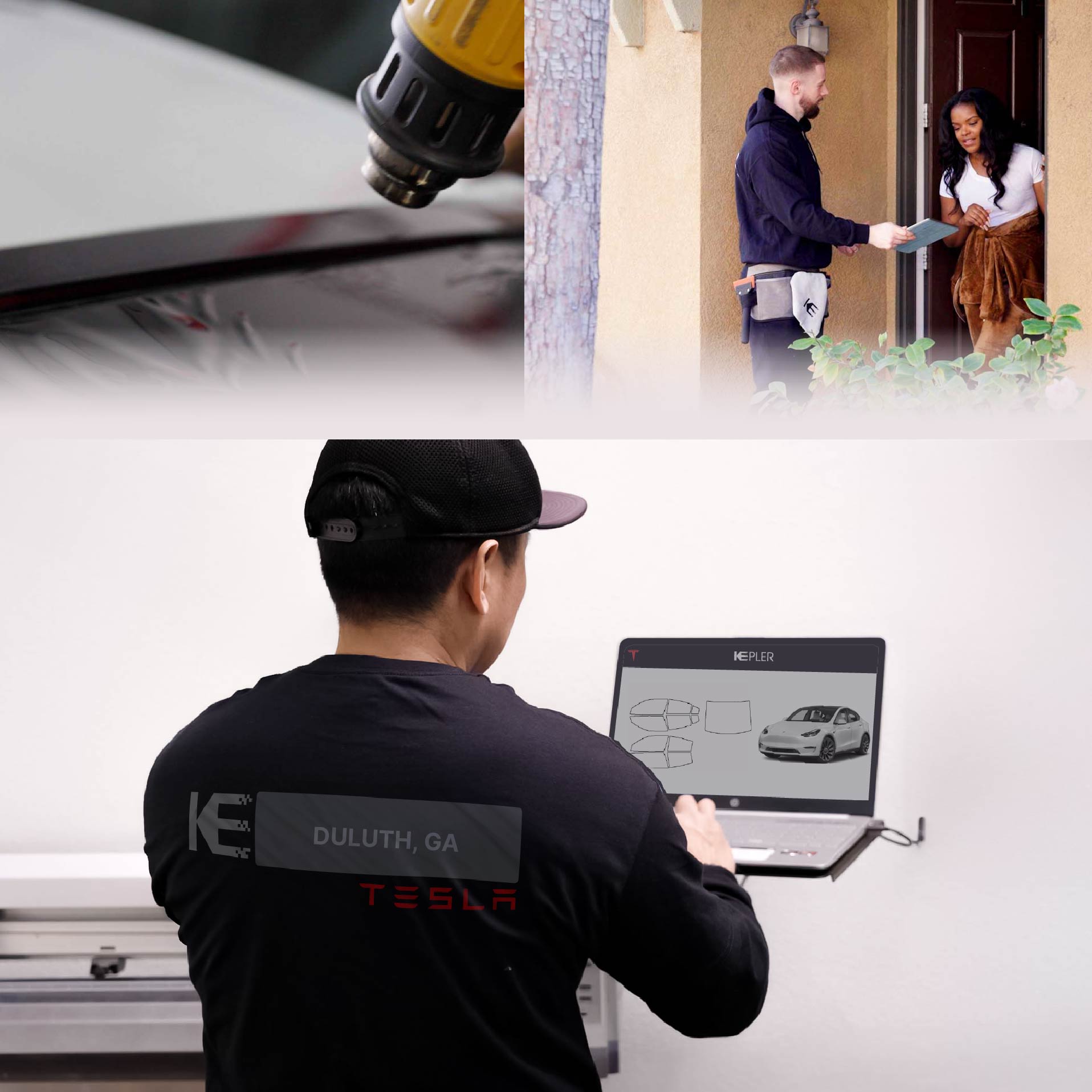 Kepler Technician Installing Advanced Window Tint to Tesla in Duluth