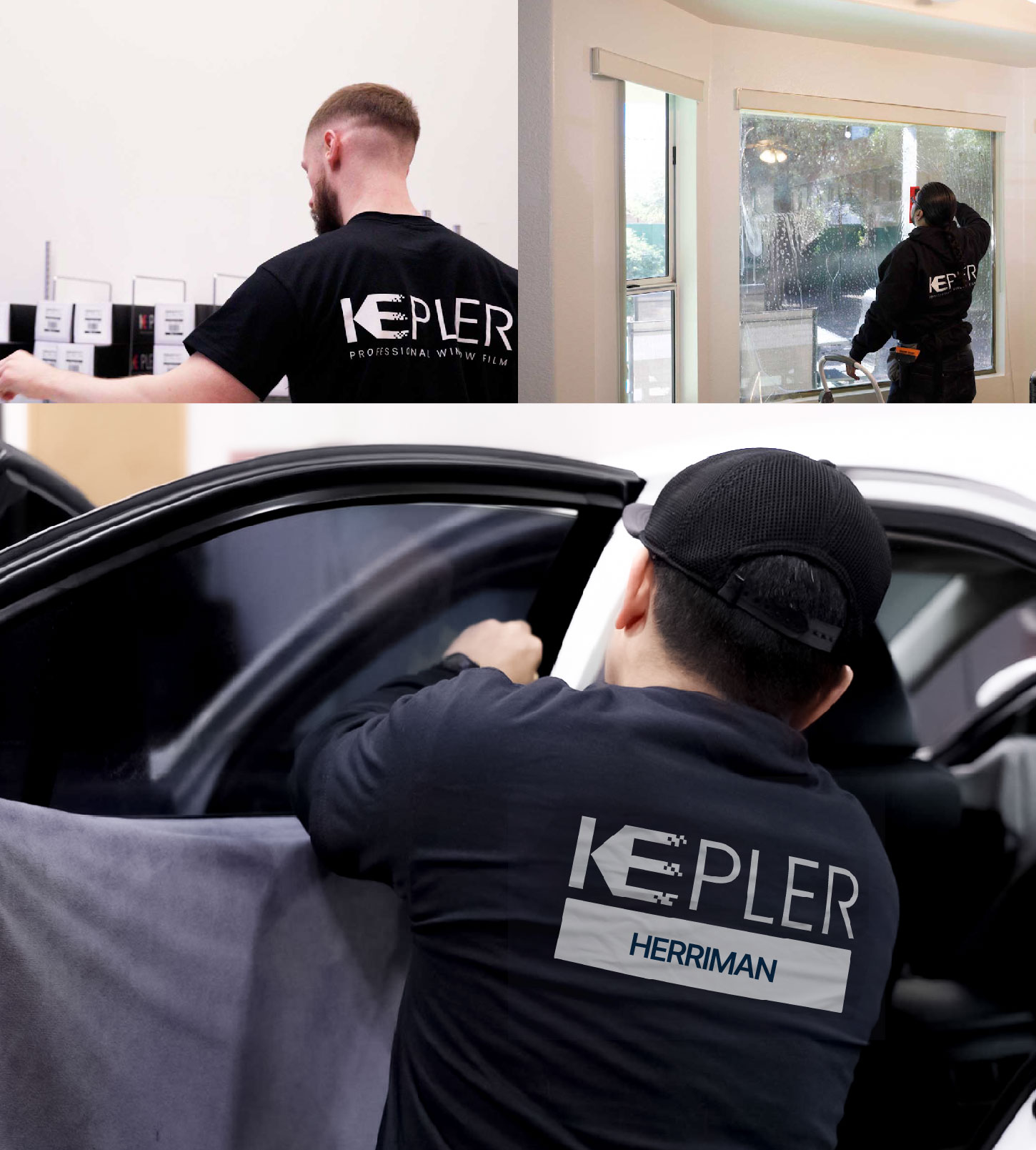 Automotive Window Tinting Expert Applying Film in Herriman, Utah