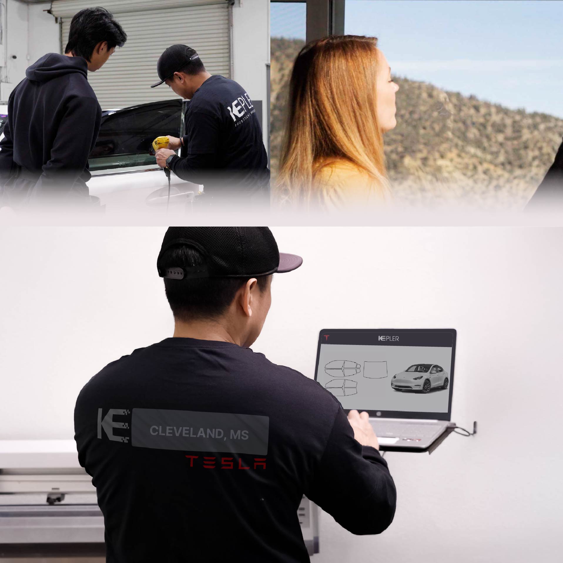 Expert Technician Installing Ceramic Window Tint to Tesla in Cleveland