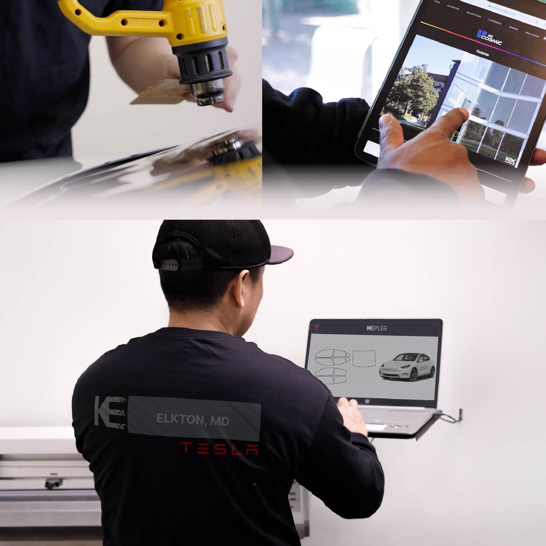 Expert Technician Applying High-tech Window Tint to Tesla in Elkton