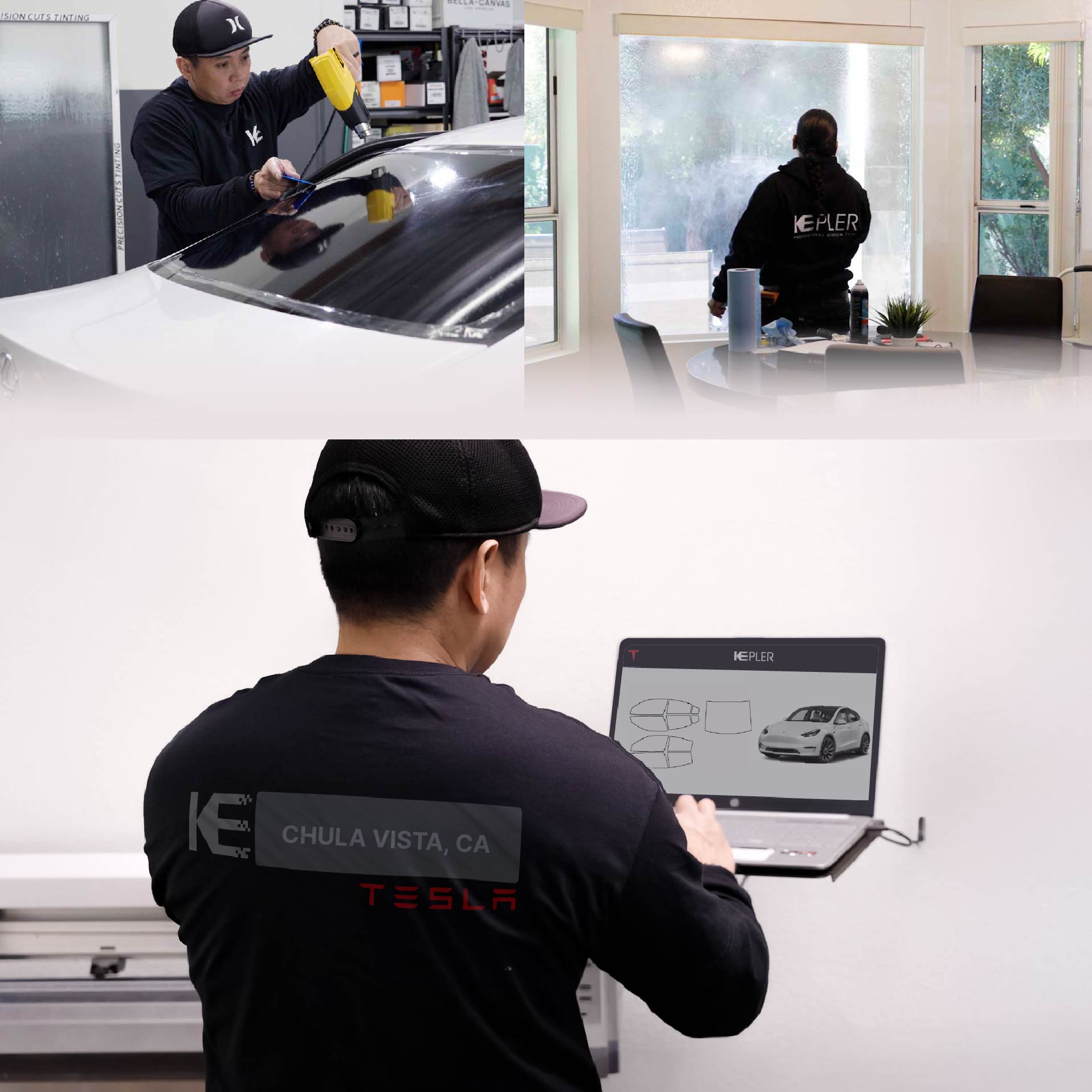 Kepler Technician Applying High-tech Window Tint to Tesla in Chula Vista