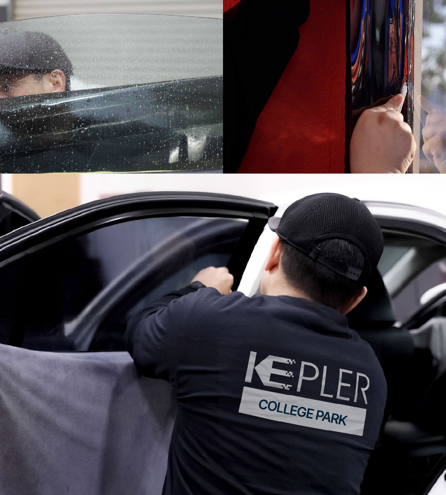 Automotive Window Tinting Expert Applying Film in College Park, Maryland