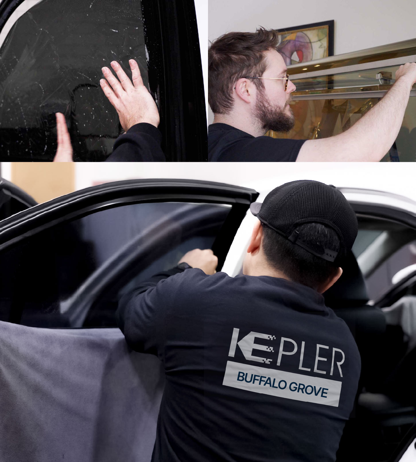 Automotive Window Tinting Expert Applying Film in Buffalo Grove, Illinois