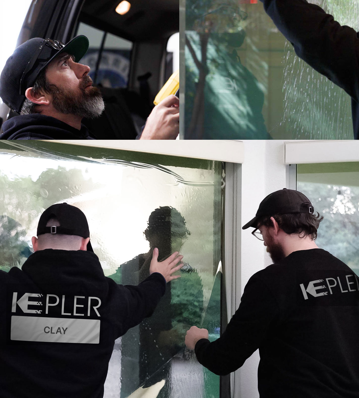 Expert Technician Applying Ceramic Window Tint to Home in Clay
