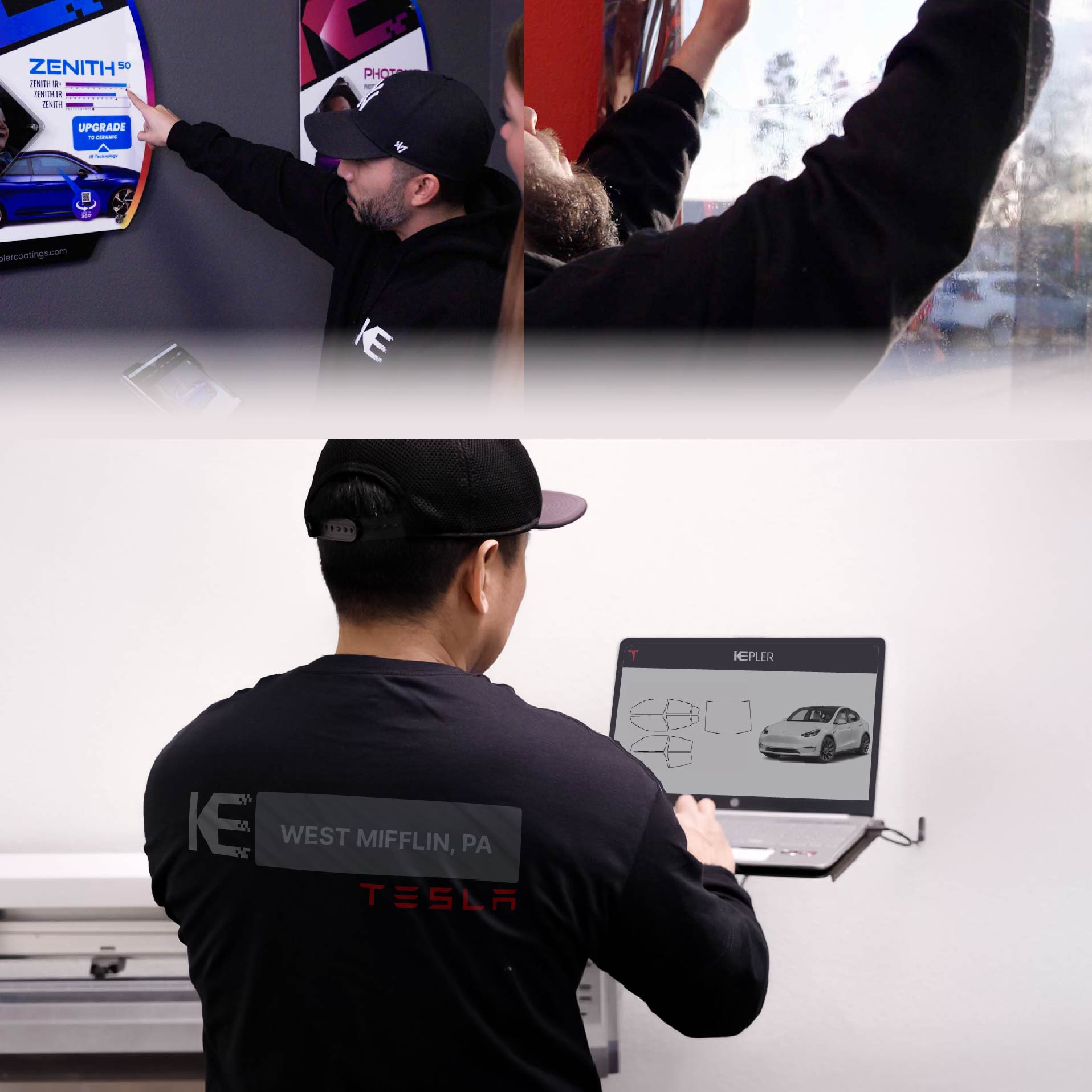 Expert Technician Fitting Ceramic Window Tint to Tesla in West Mifflin