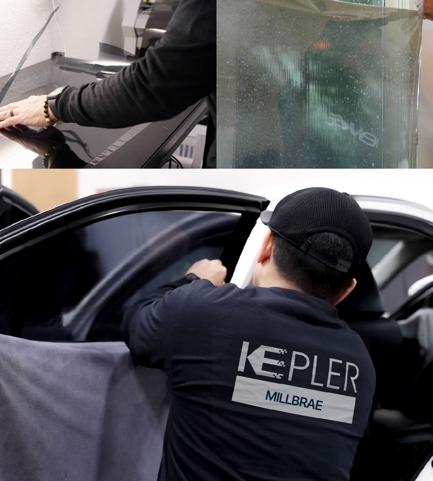 Automotive Window Tinting Expert Applying Film in Millbrae, California