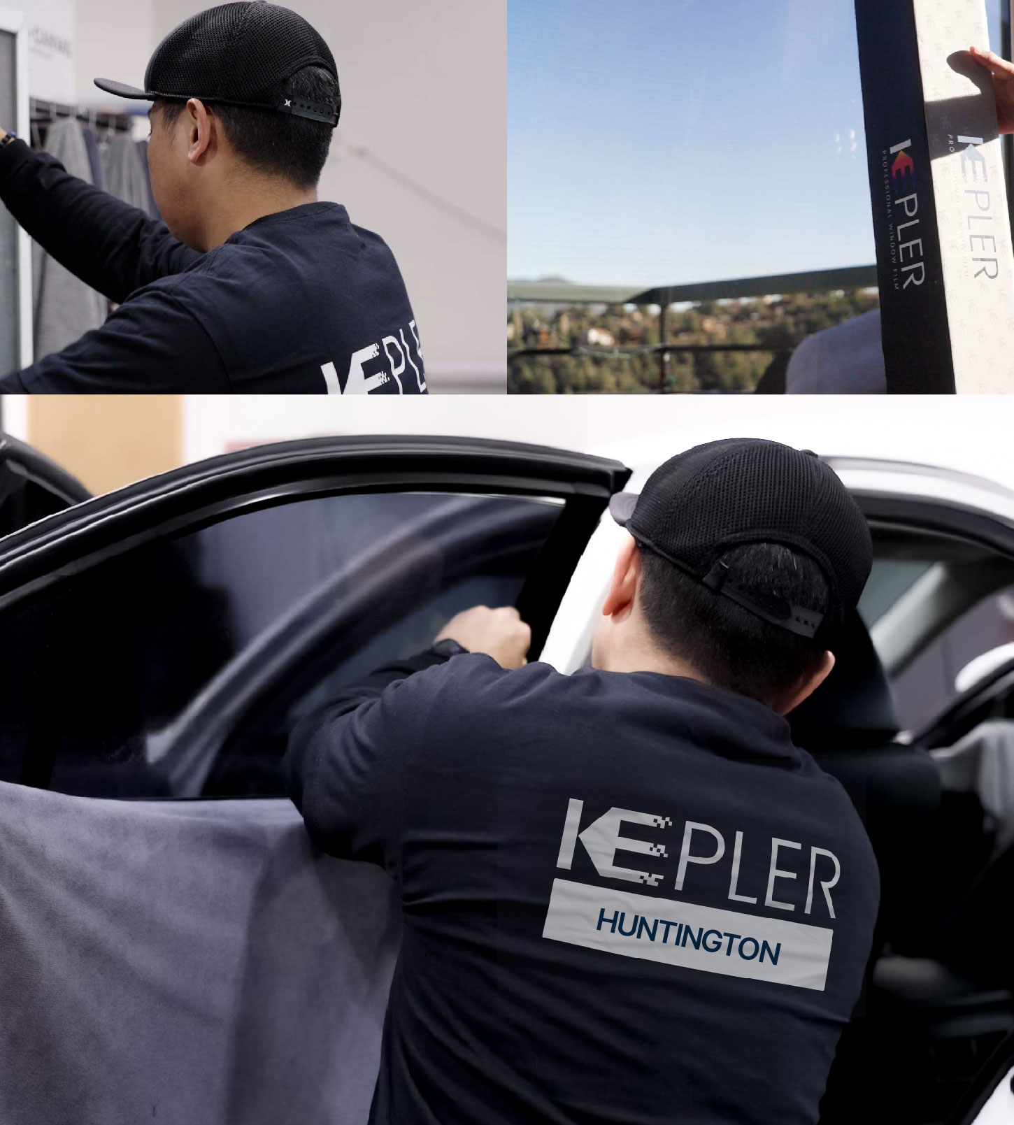 Automotive Window Tinting Expert Applying Film in Huntington, West Virginia