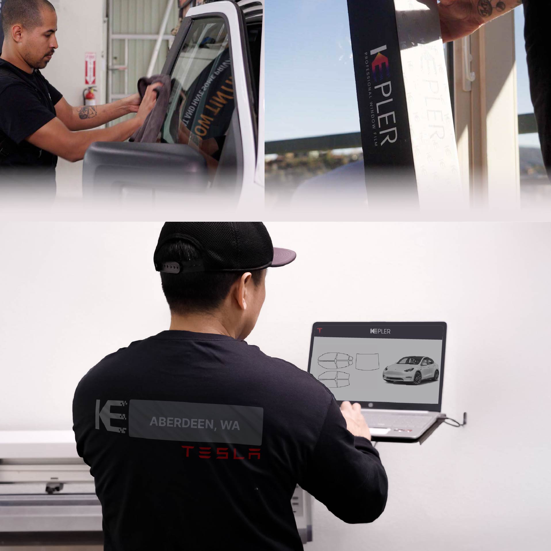 Kepler Technician Applying High-tech Window Tint to Tesla in Aberdeen
