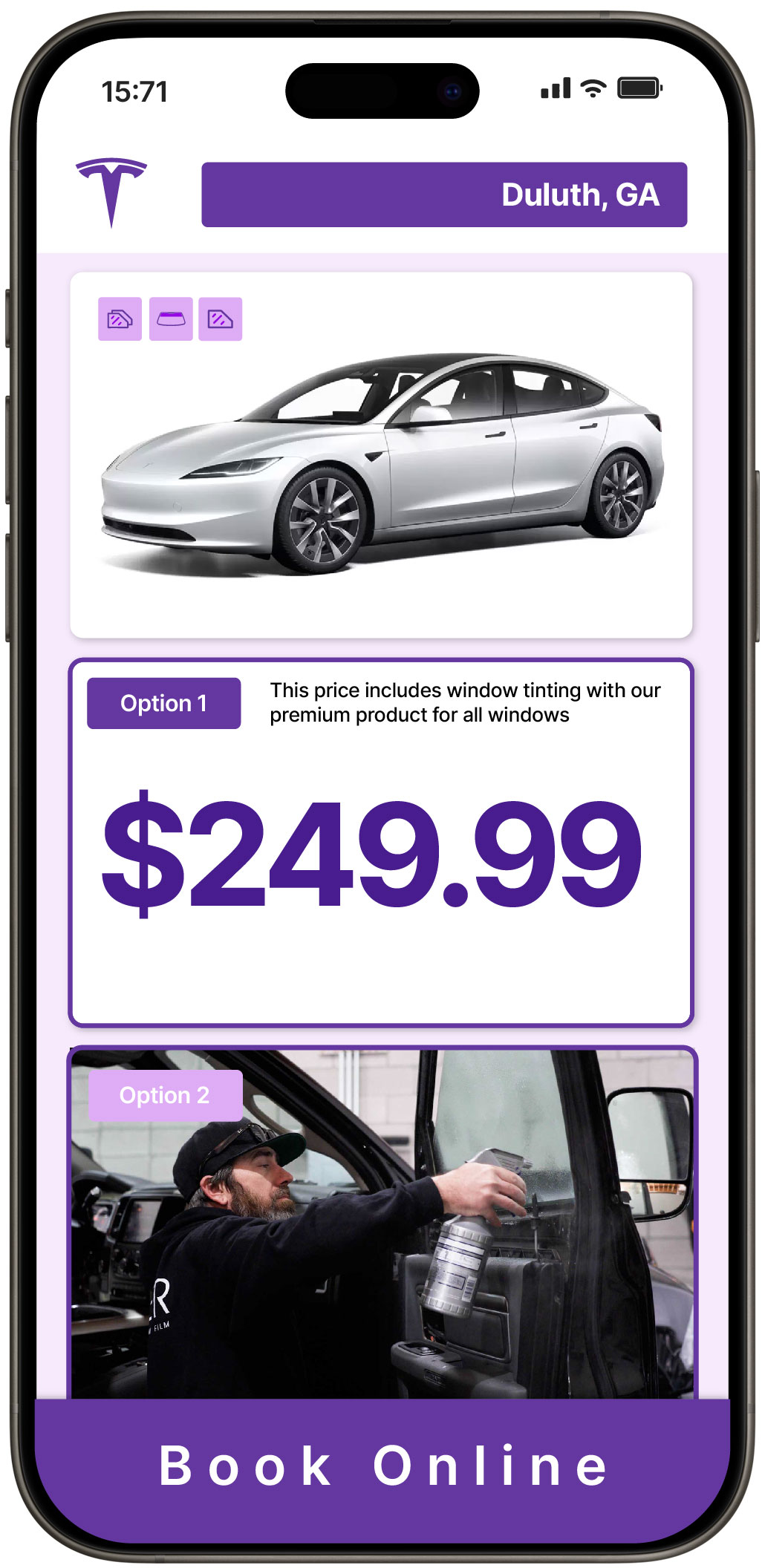View Competitive Tesla Window Tinting Prices in Duluth, Georgia
