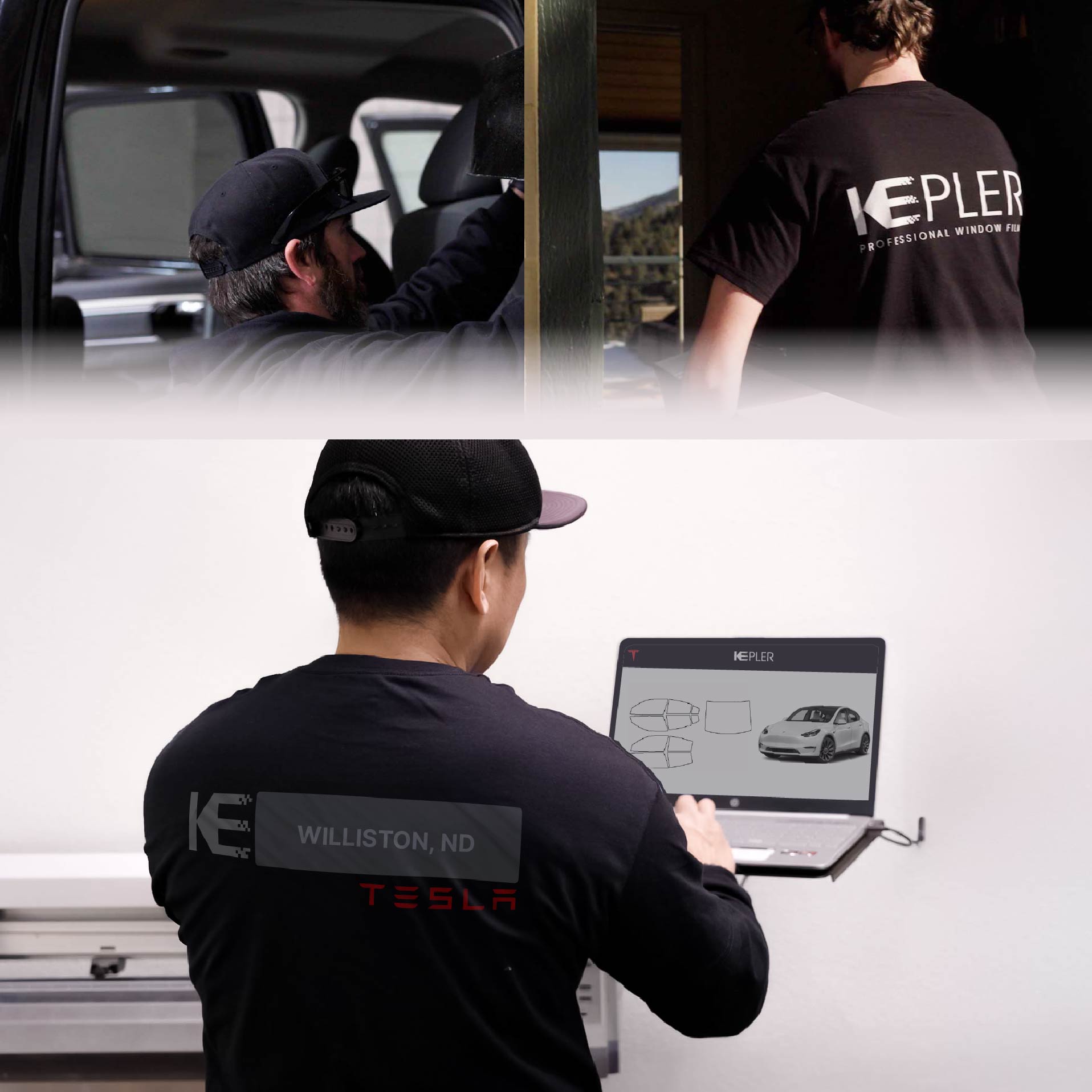 Expert Technician Installing High-tech Window Tint to Tesla in Williston