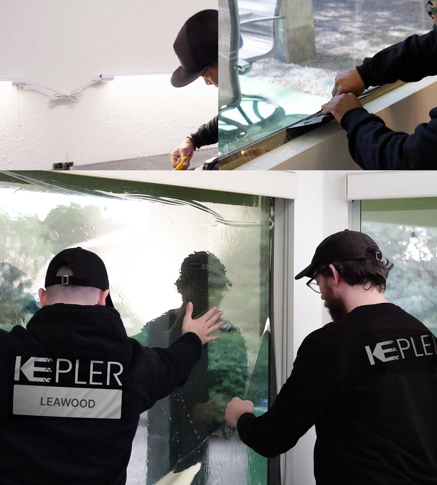 Kepler Technician Fitting High-tech Window Tint to Home in Leawood