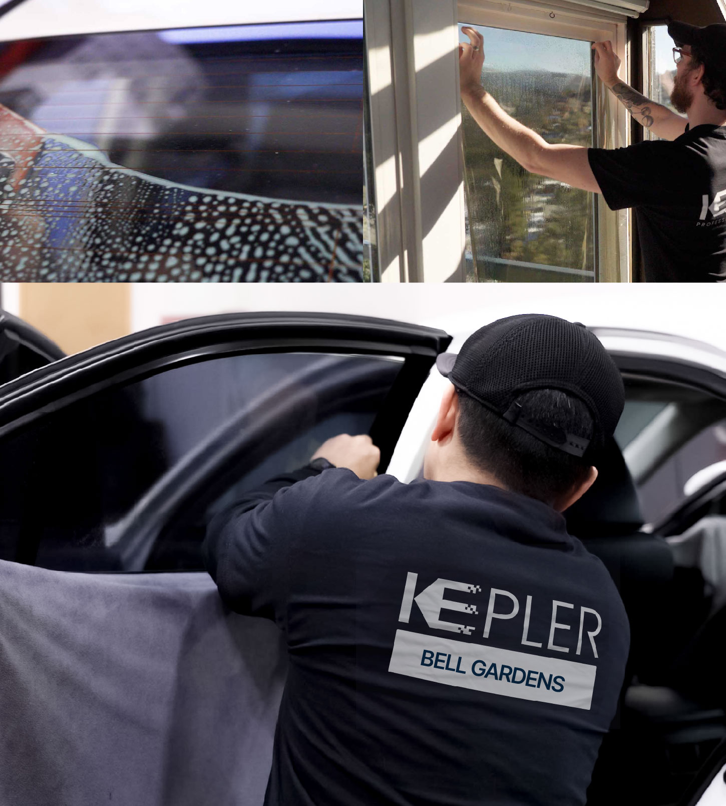 Automotive Window Tinting Expert Applying Film in Bell Gardens, California