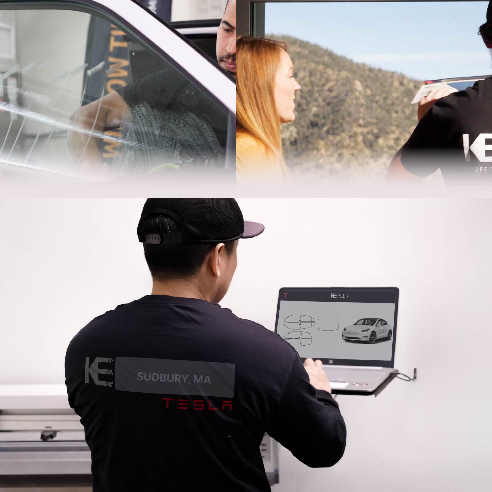 Kepler Technician Installing Advanced Window Tint to Tesla in Sudbury